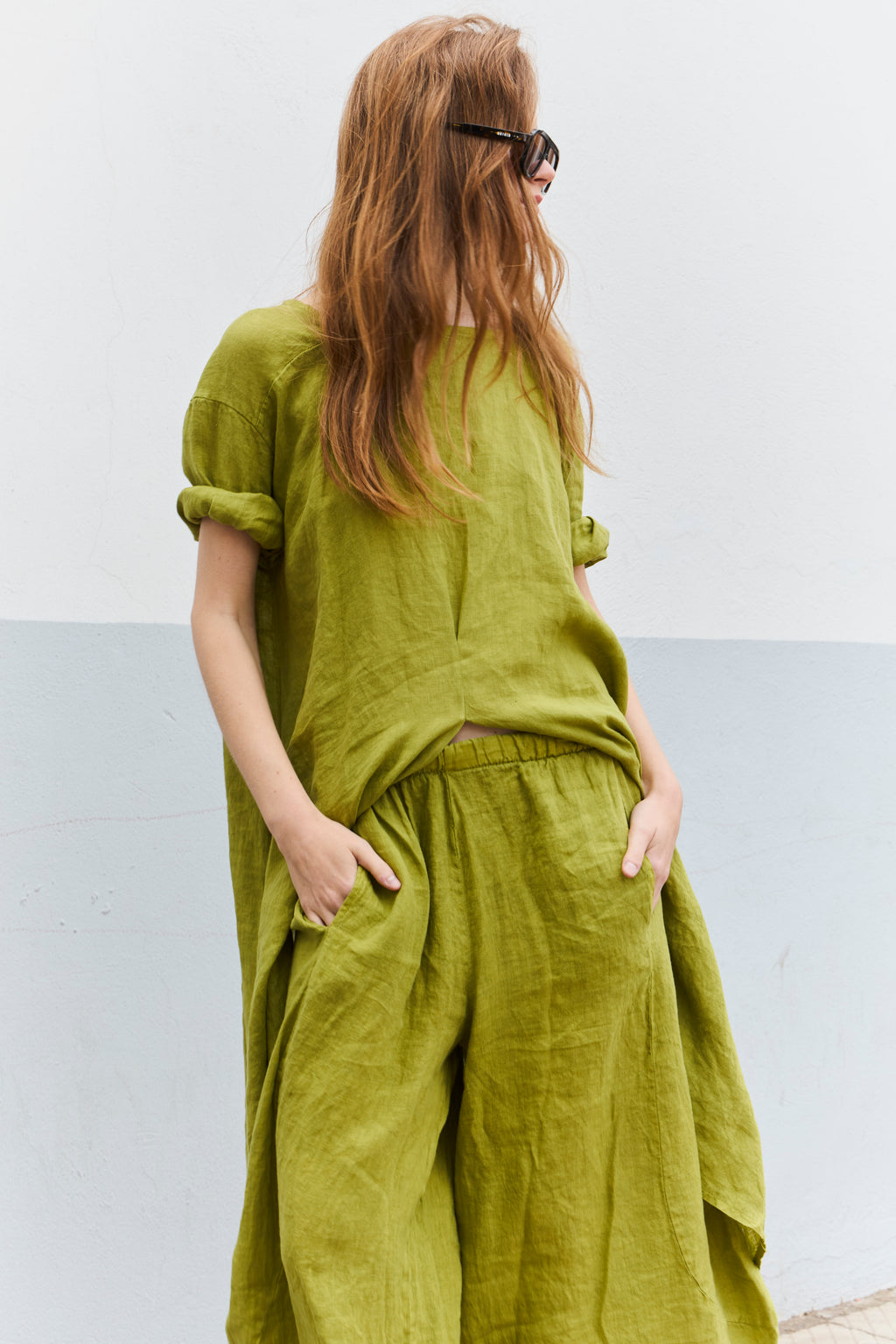 Pantalón Froisse 100% Lino Verde Lima