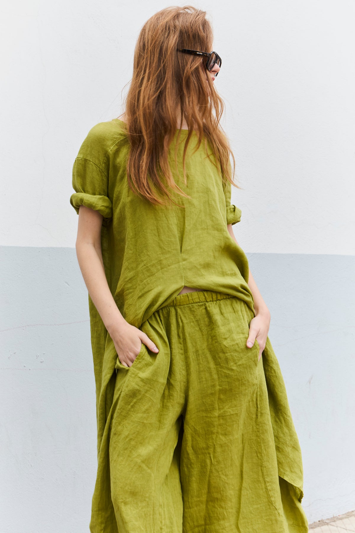 Pantalón Froisse 100% Lino Verde Lima