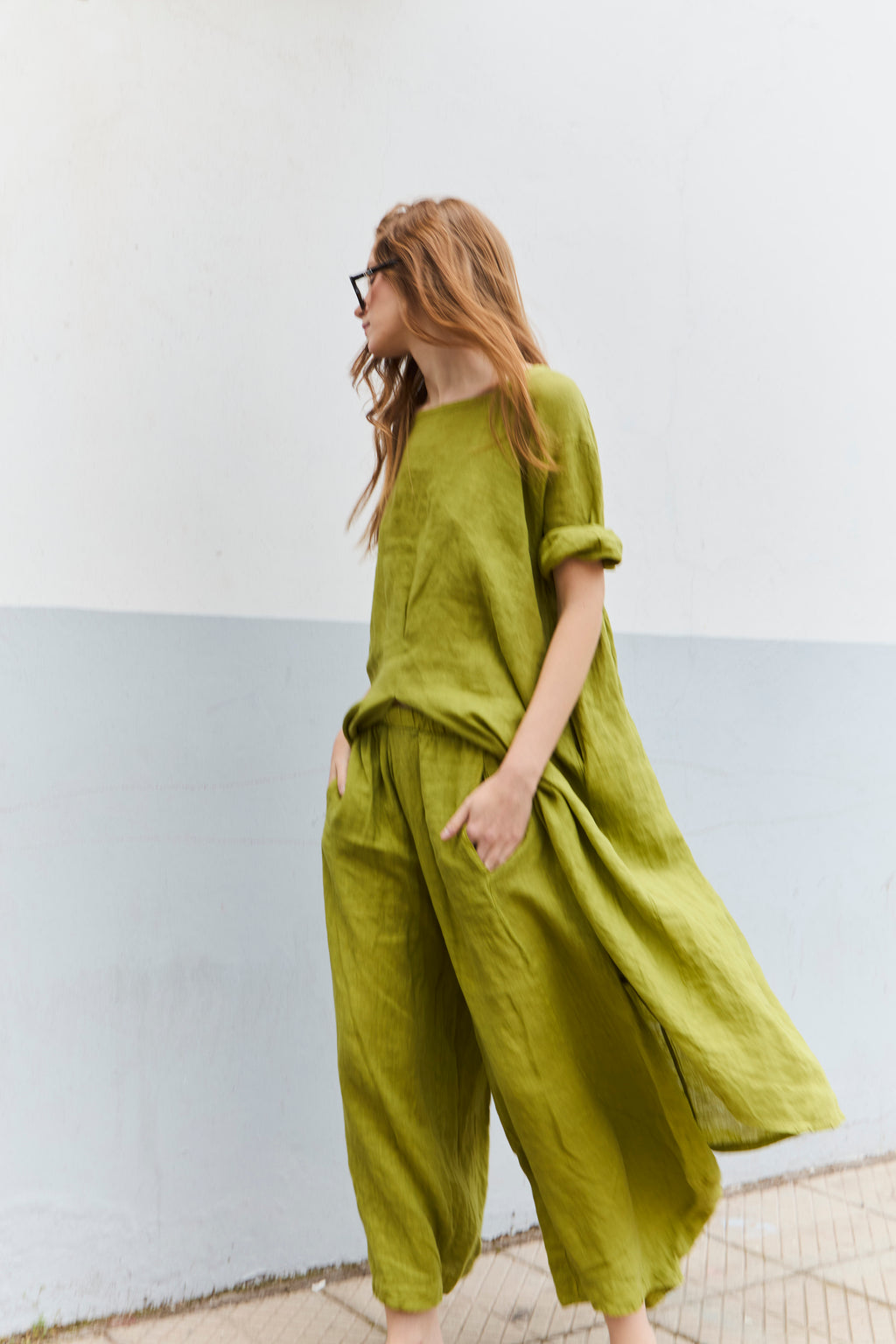 Pantalón Froisse 100% Lino Verde Lima