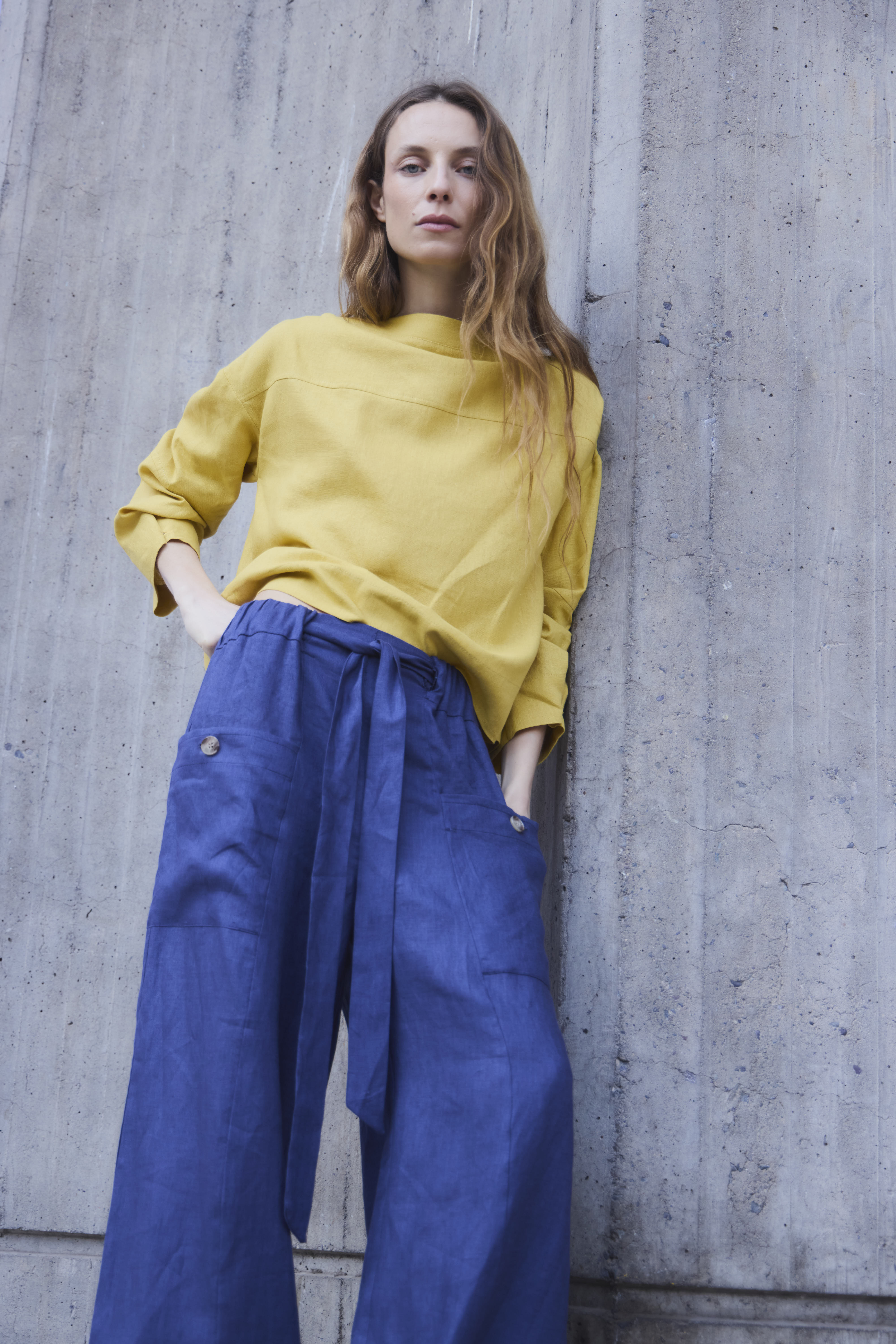Pantalón Ferveur 100% Lino Azul