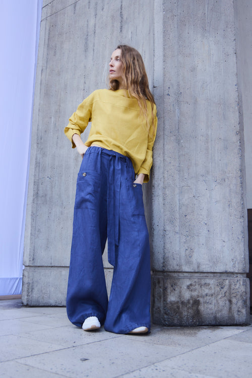 Pantalón Ferveur 100% Lino Azul