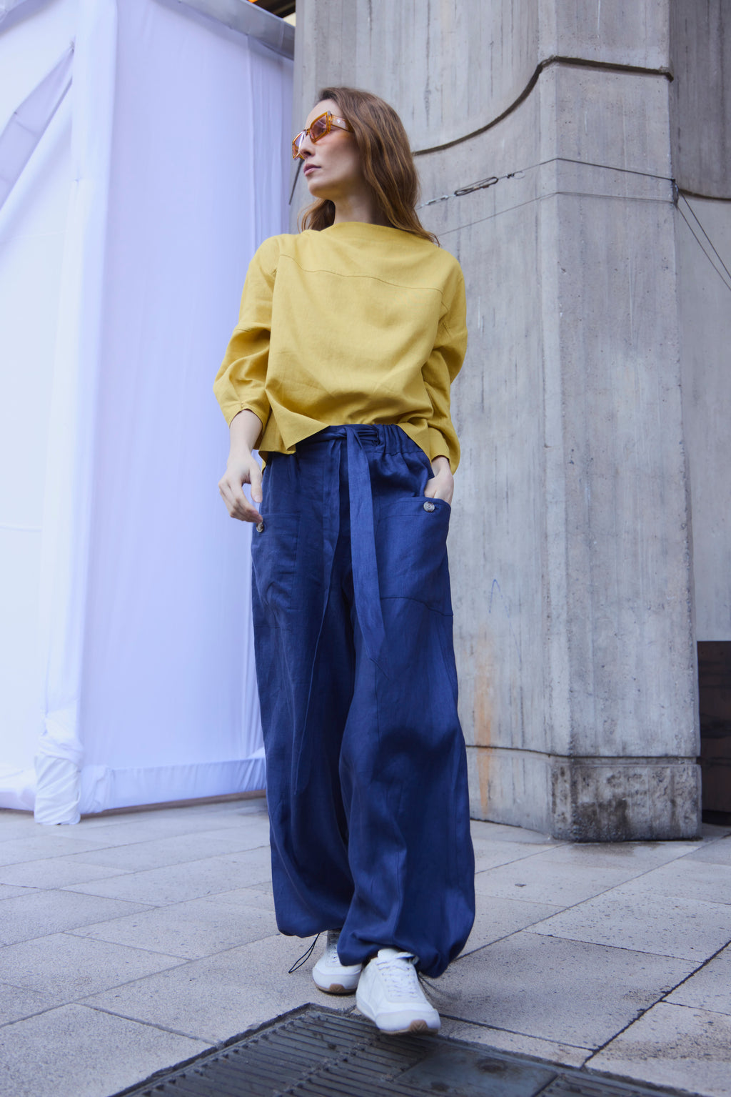 Pantalon Ferveur 100% Lino Azul