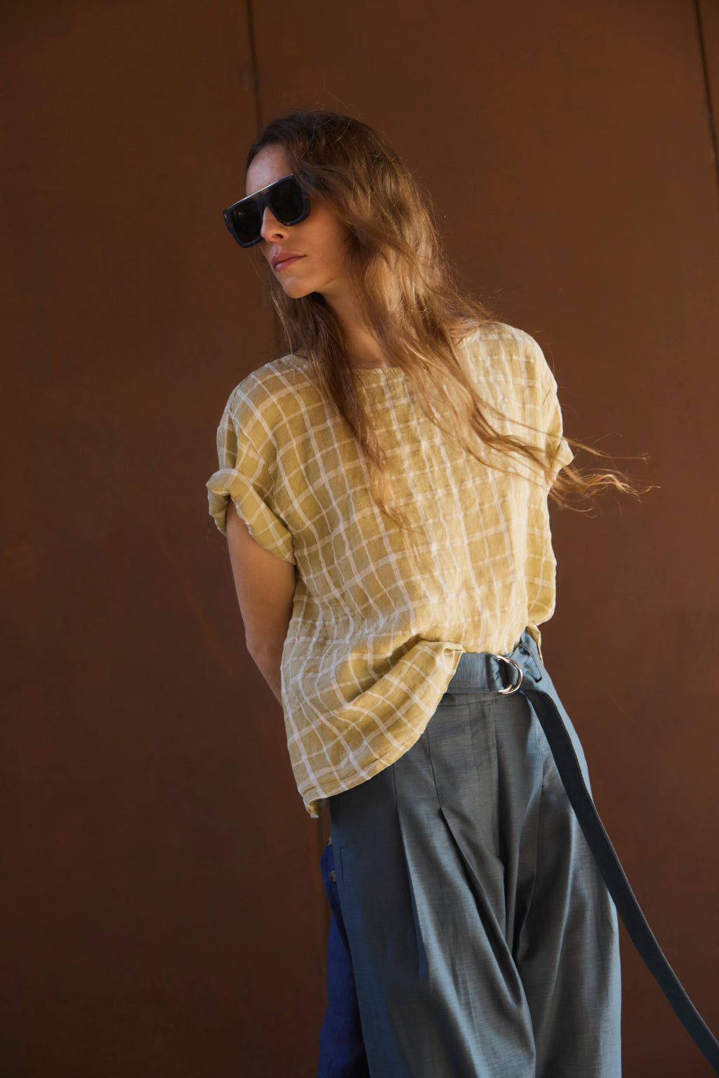 Top Prissé 100% Lino Escocés Amarillo