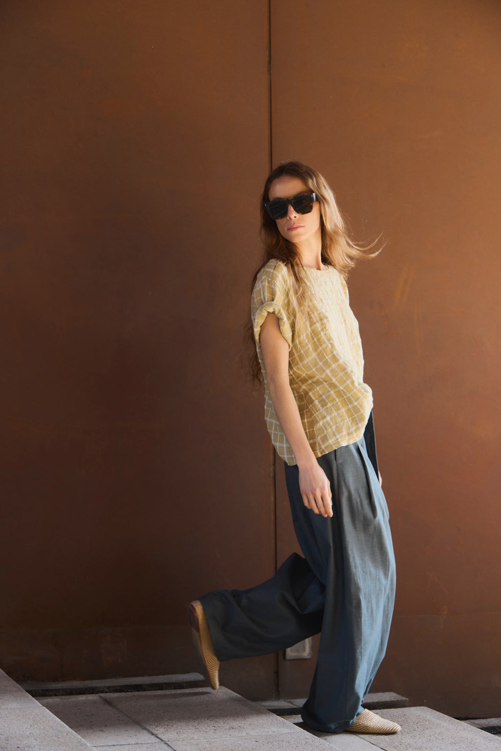 Top Prissé 100% Lino Escocés Amarillo