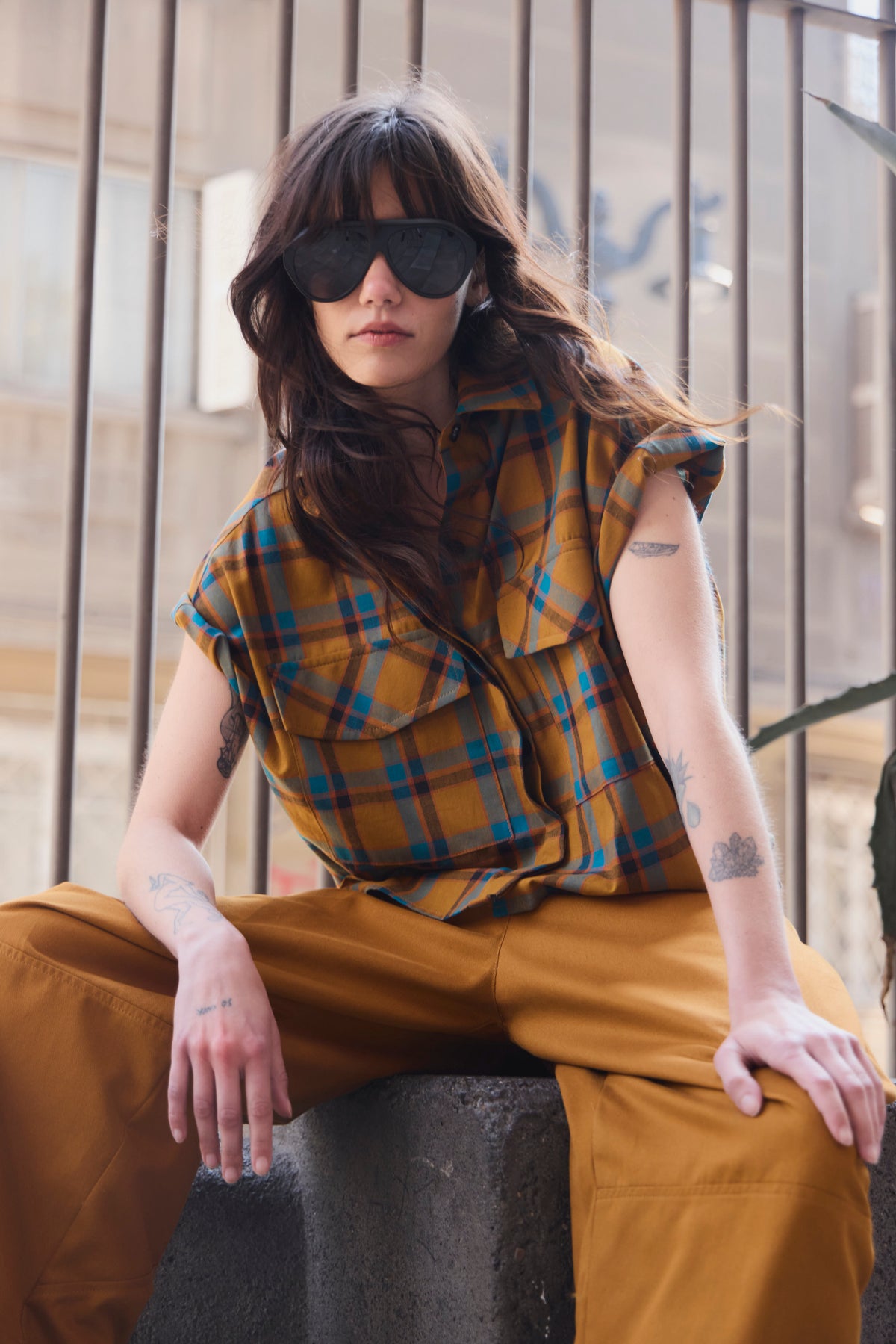 Blusa Sel Bla Escocés Mostaza
