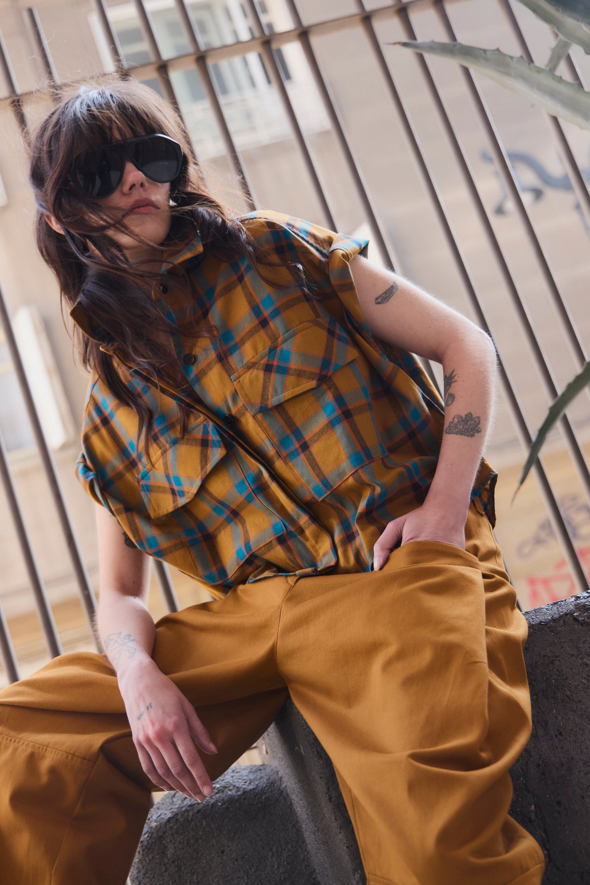 Blusa Sel Bla Escocés Mostaza