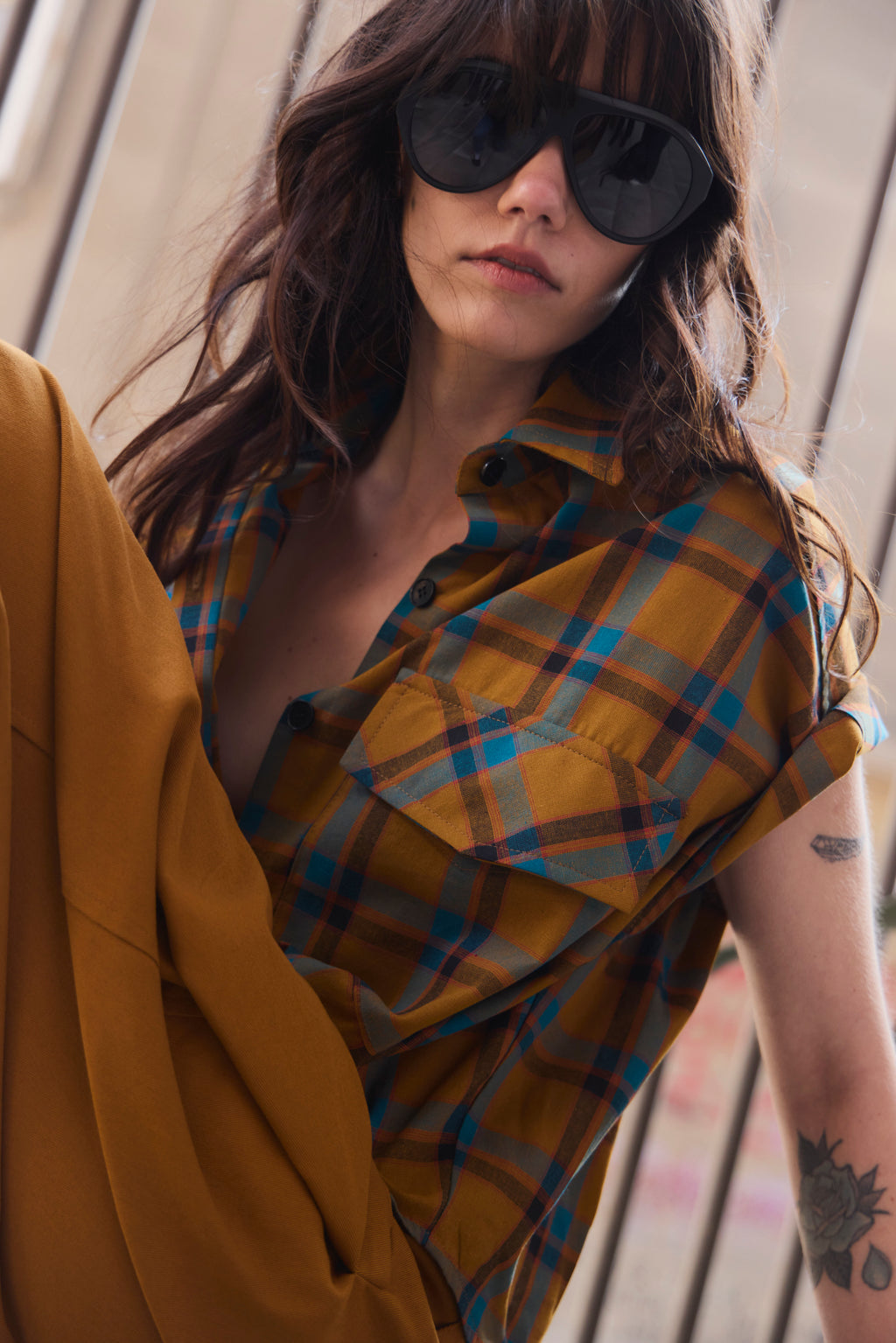 Blusa Sel Bla Escocés Mostaza