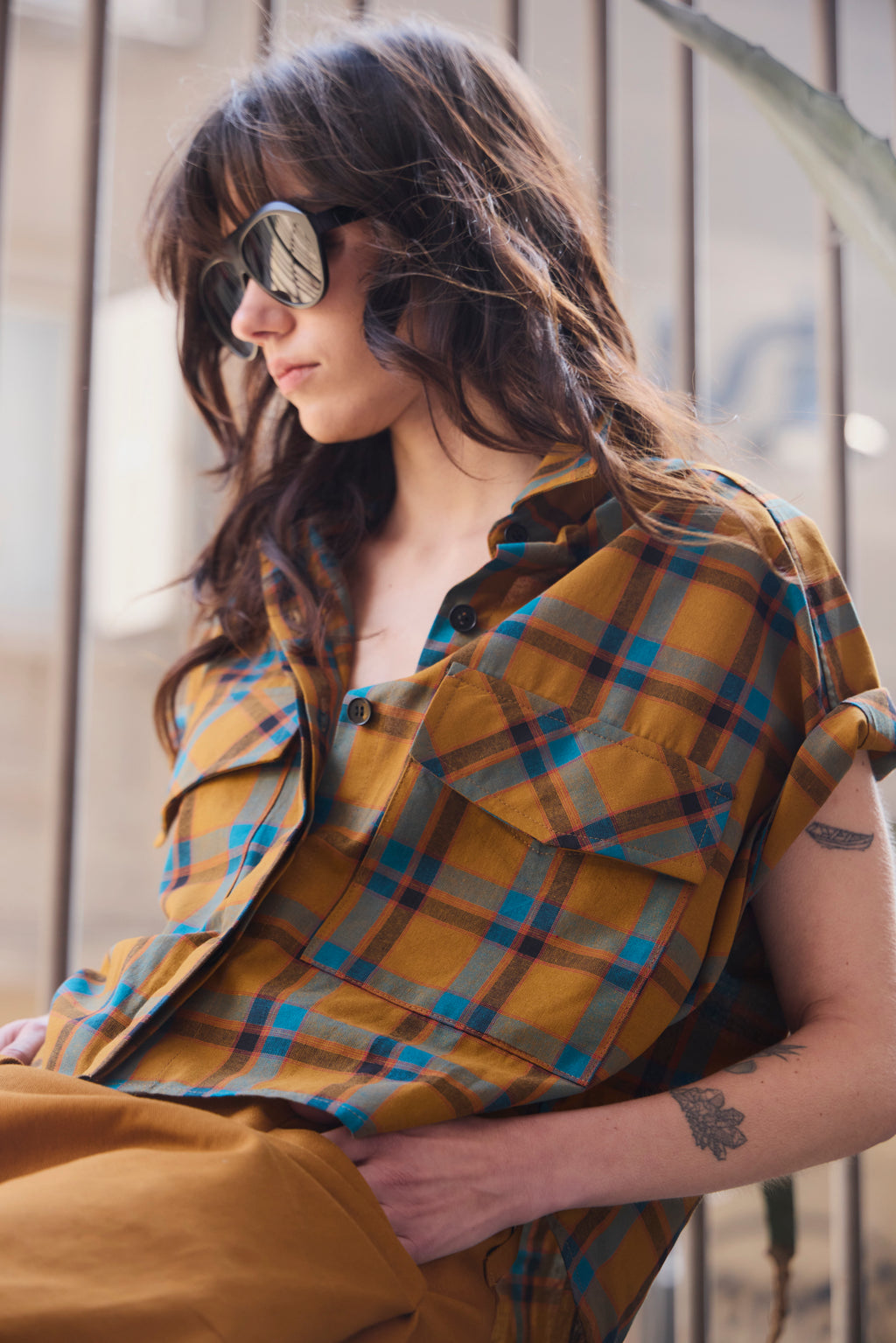 Blusa Sel Bla Escocés Mostaza