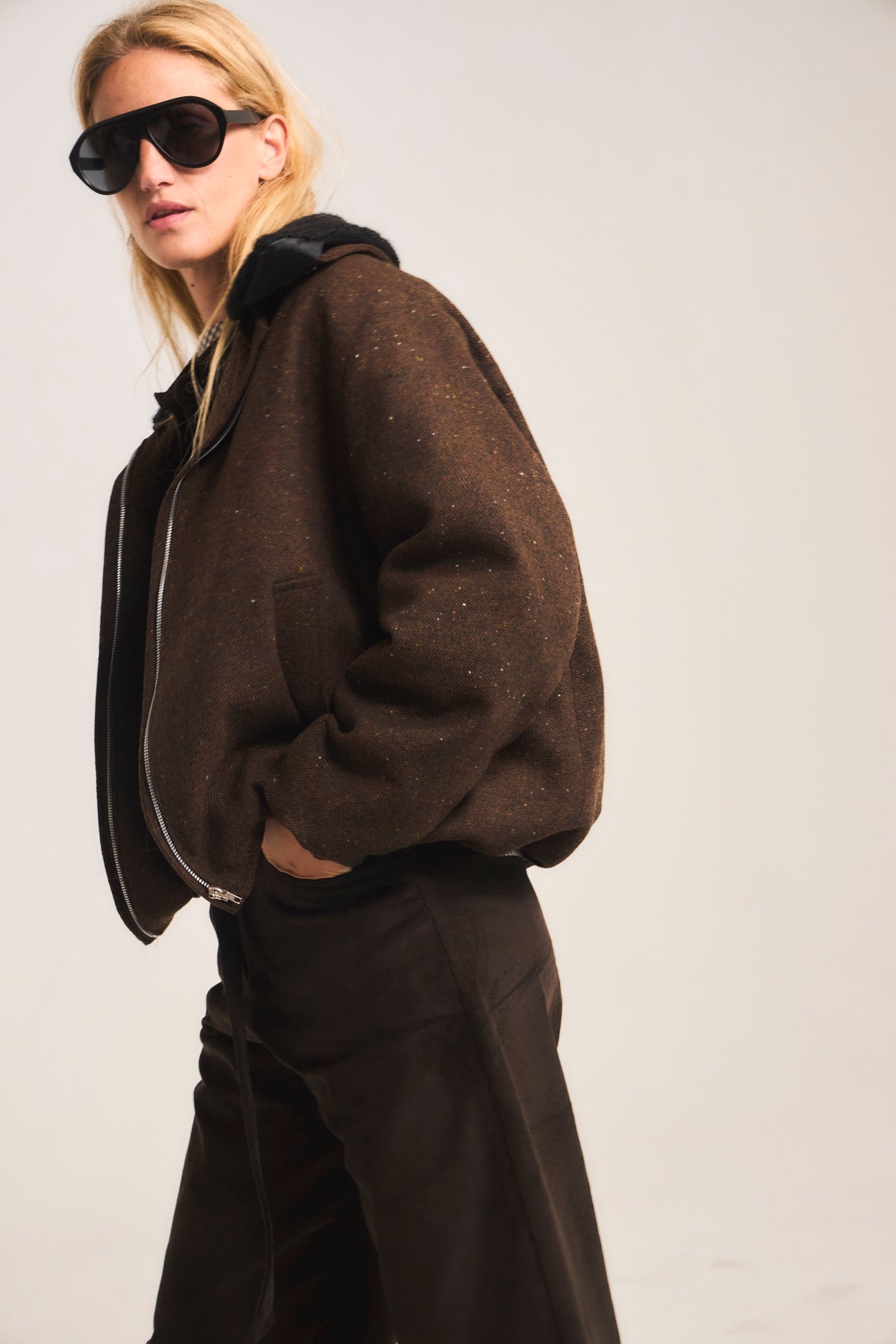 Chaqueta Bomber Desinte Lana Salpimienta Café