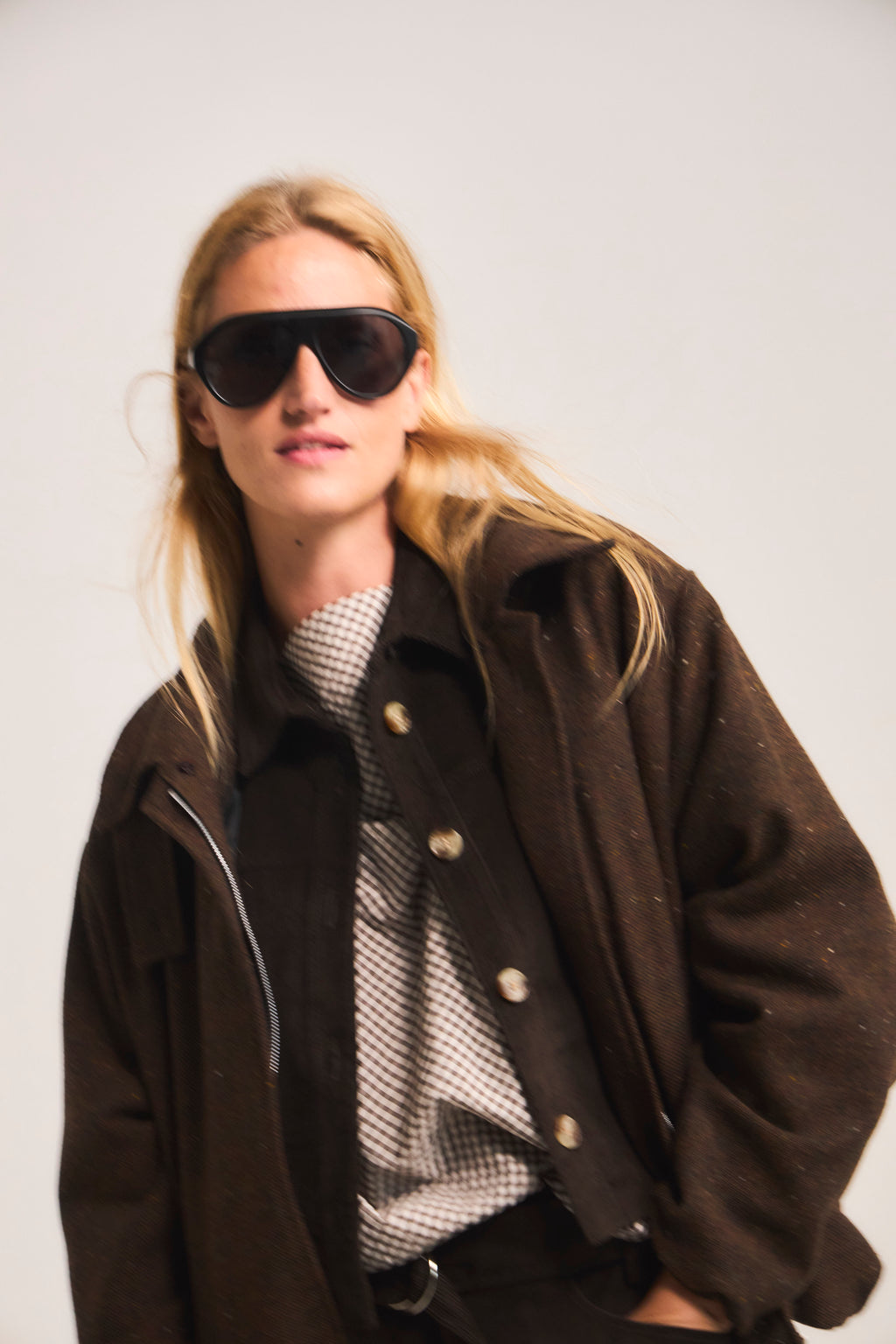 Peppered Wool Bomber Jacket Brown