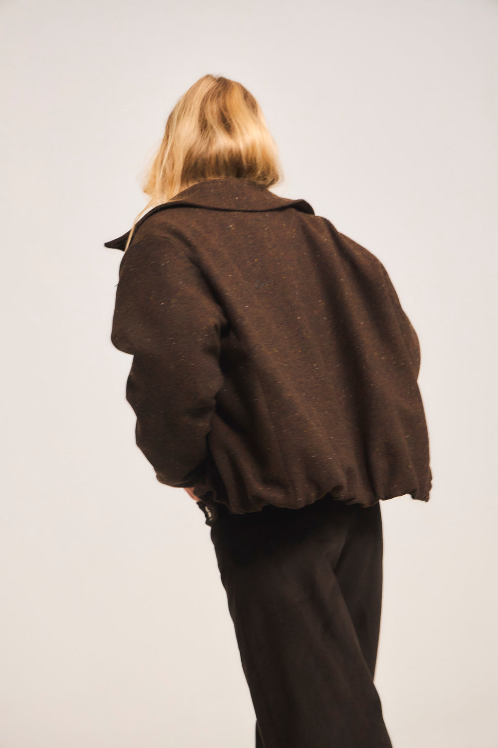 Peppered Wool Bomber Jacket Brown