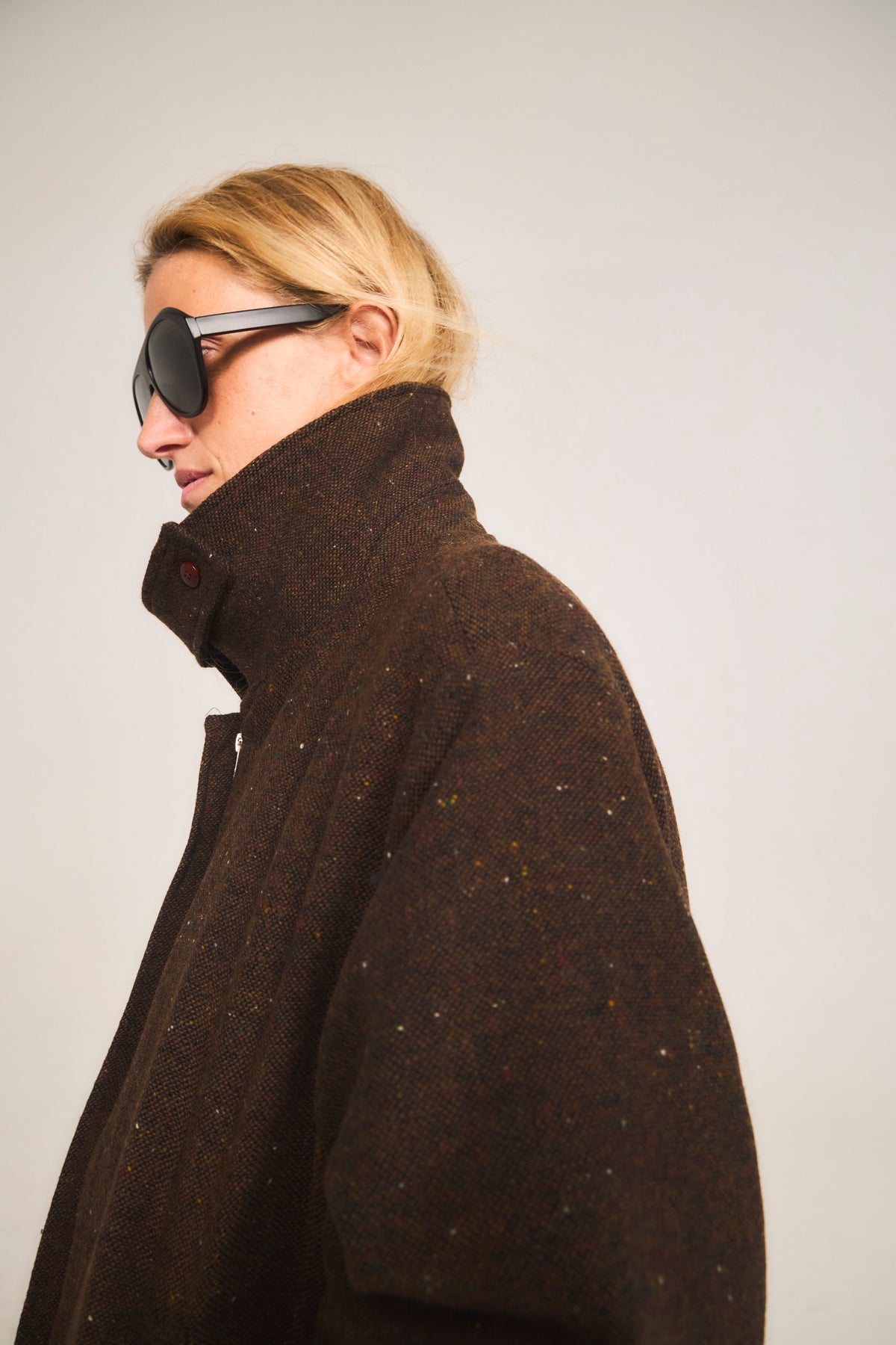 Peppered Wool Bomber Jacket Brown