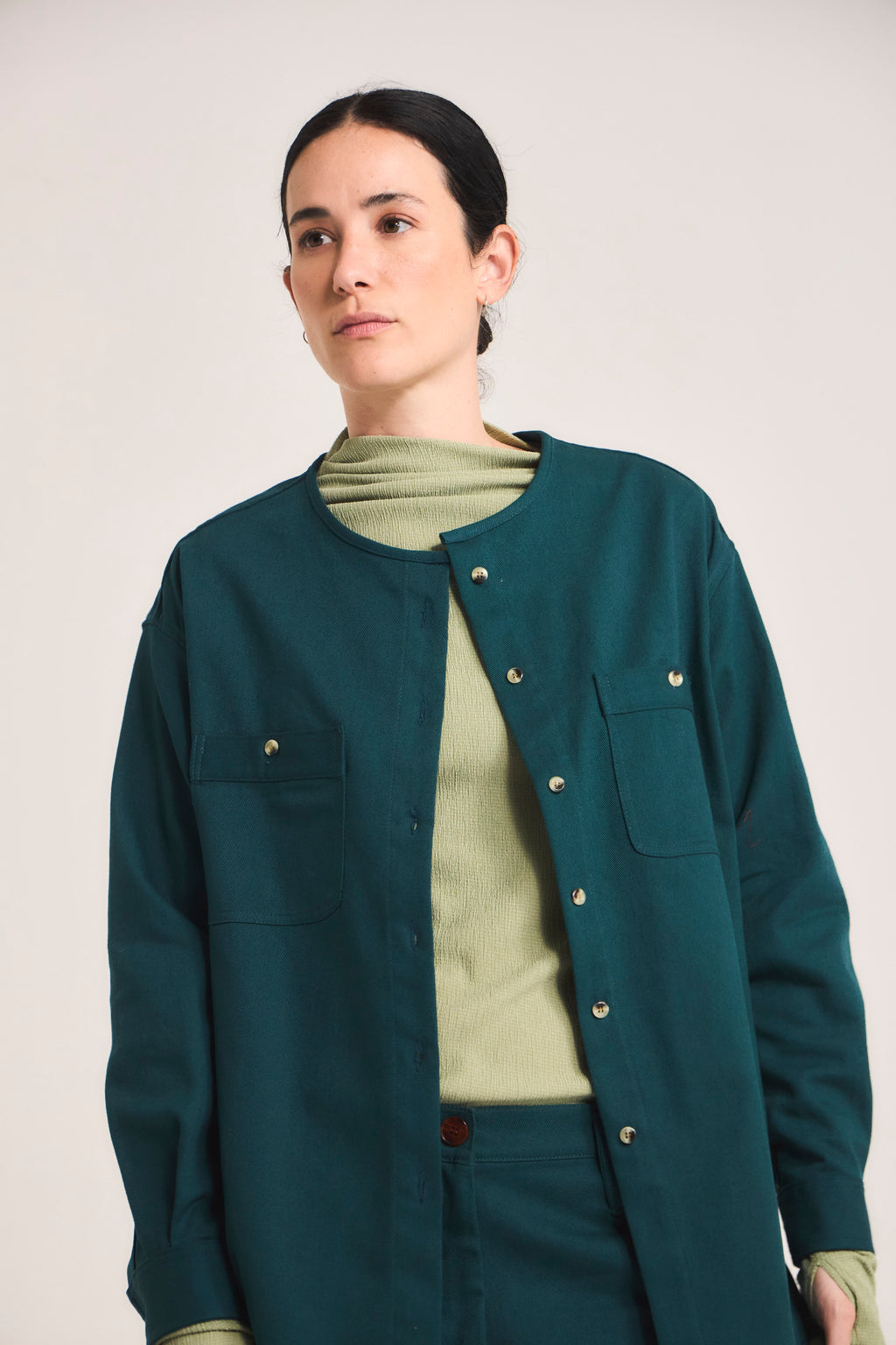 Sobrecamisa Doute 100% Algodón Verde Petróleo