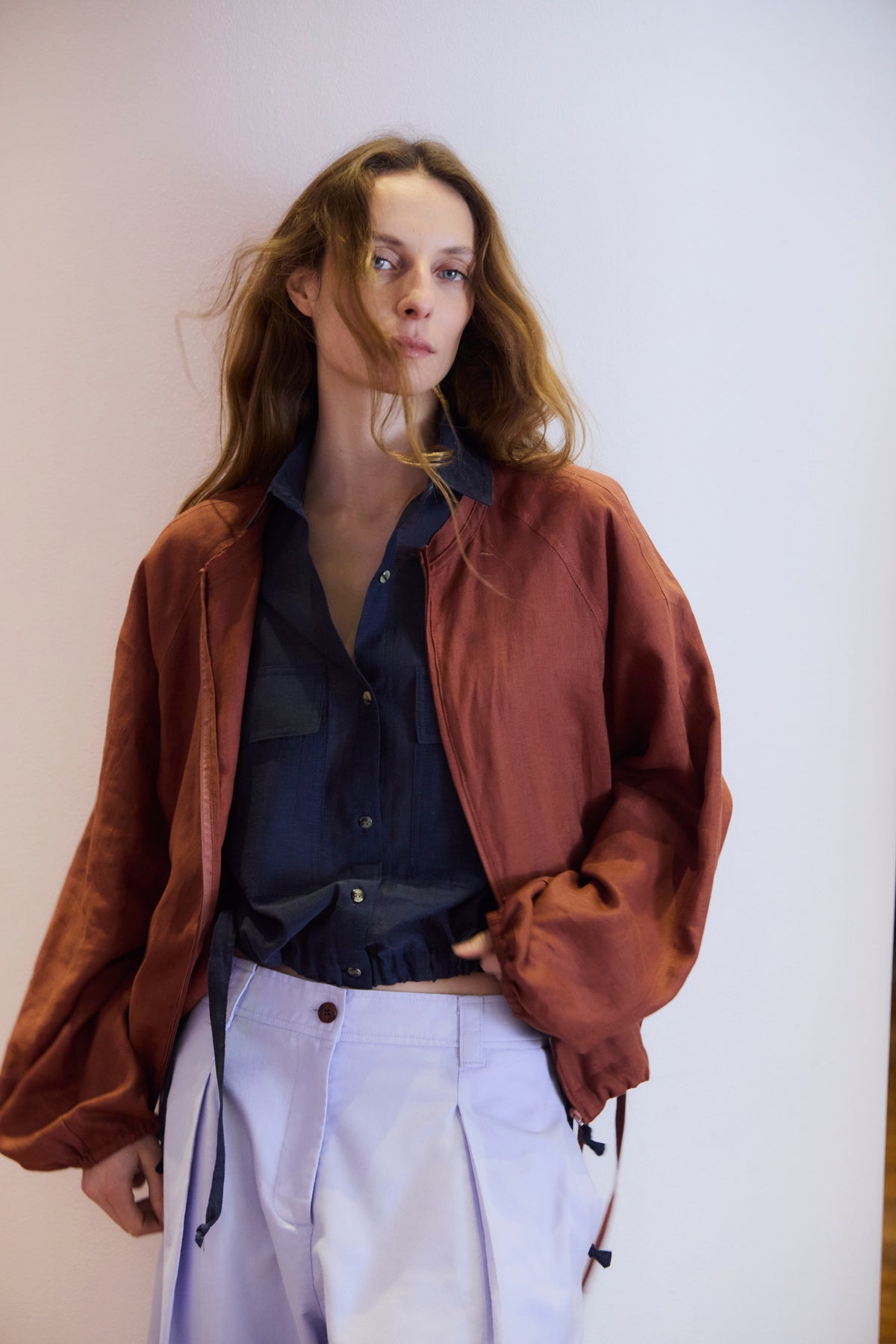 Chaqueta Bomber Embruas 100% Lino Terracota