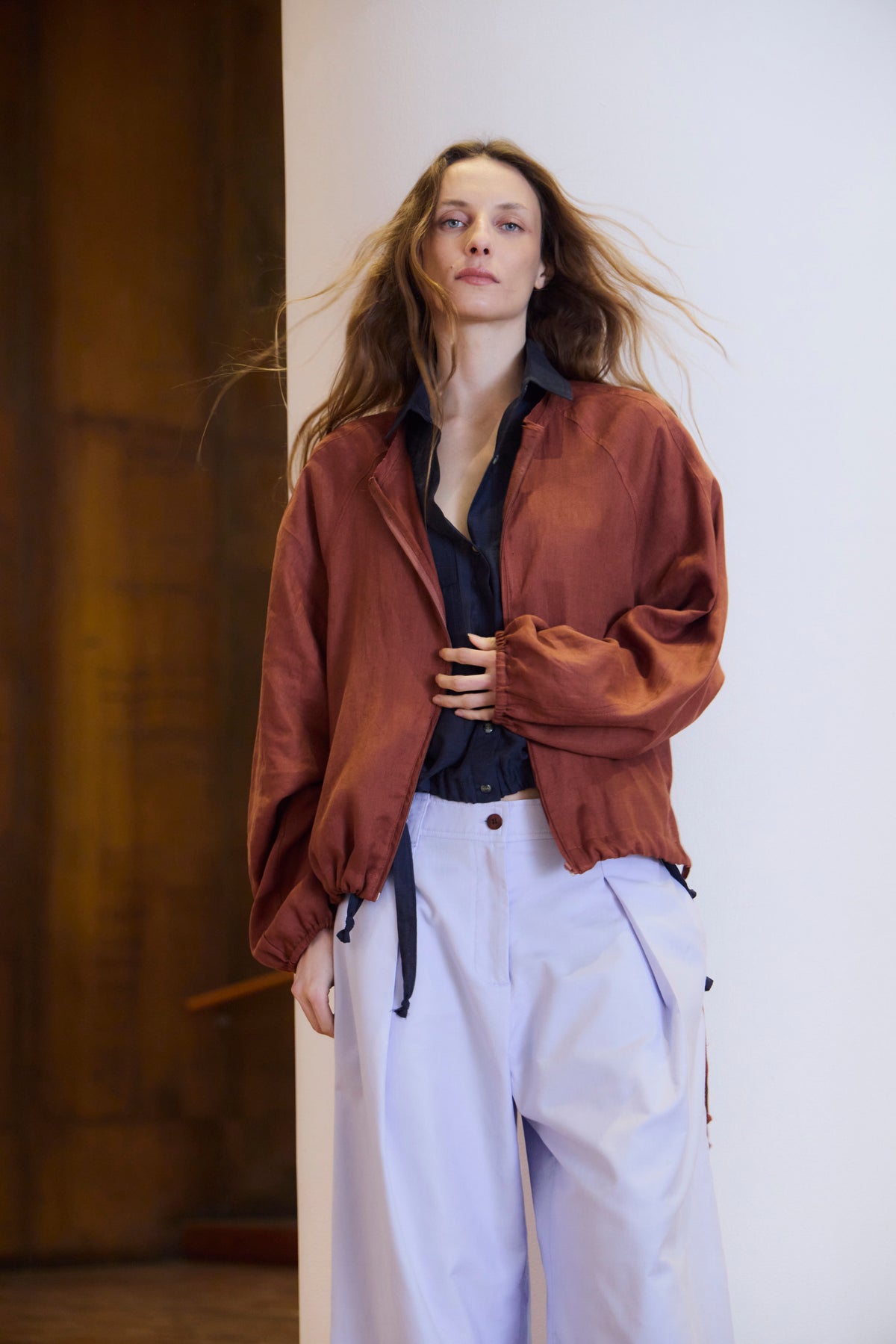Chaqueta Bomber Embruas 100% Lino Terracota