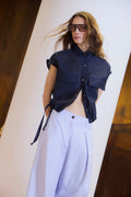 Blusa Eclatemet 100% Lino Azul Noche