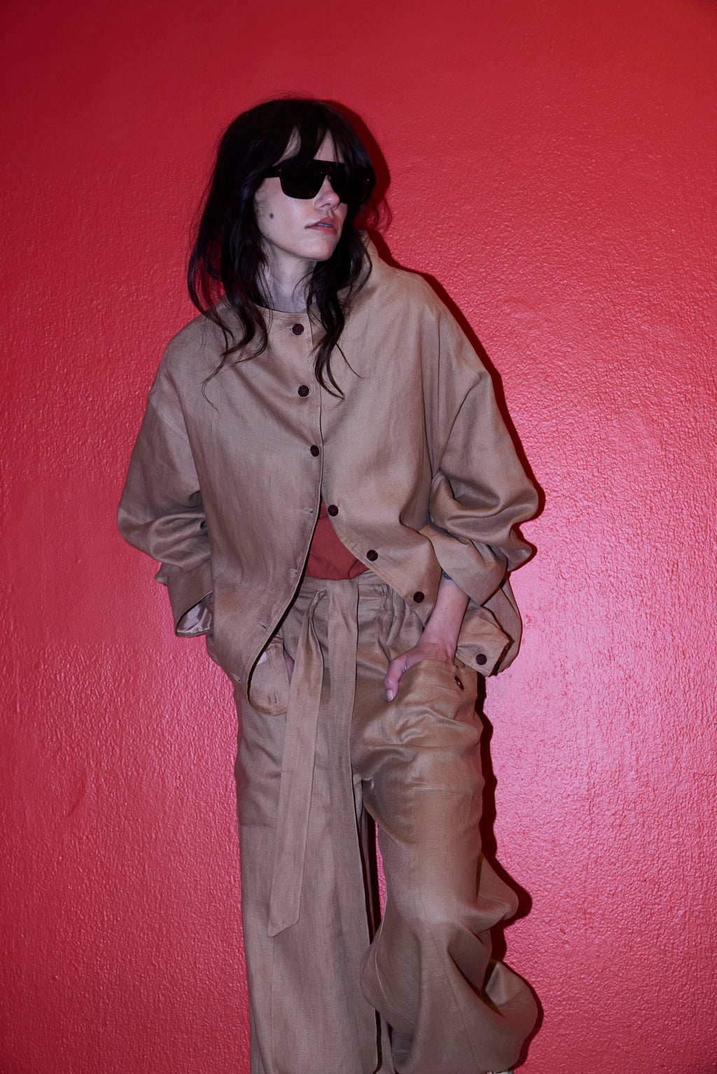 Bomber Nacre 100% Lino Camel