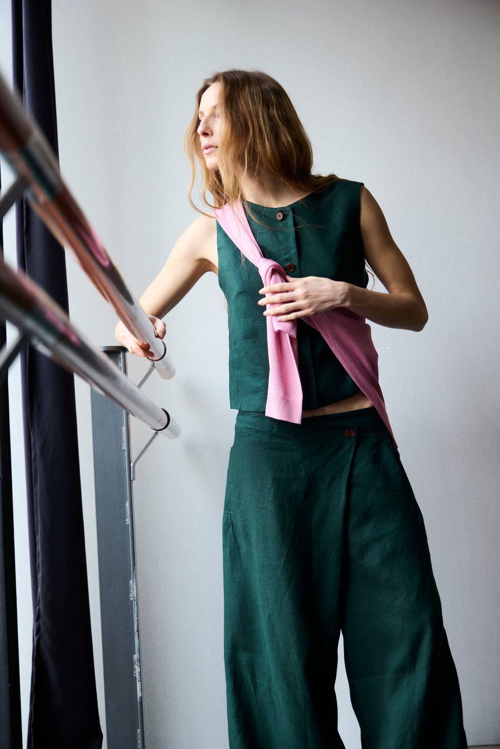Pantalón Impair 100% Lino Verde Bosque