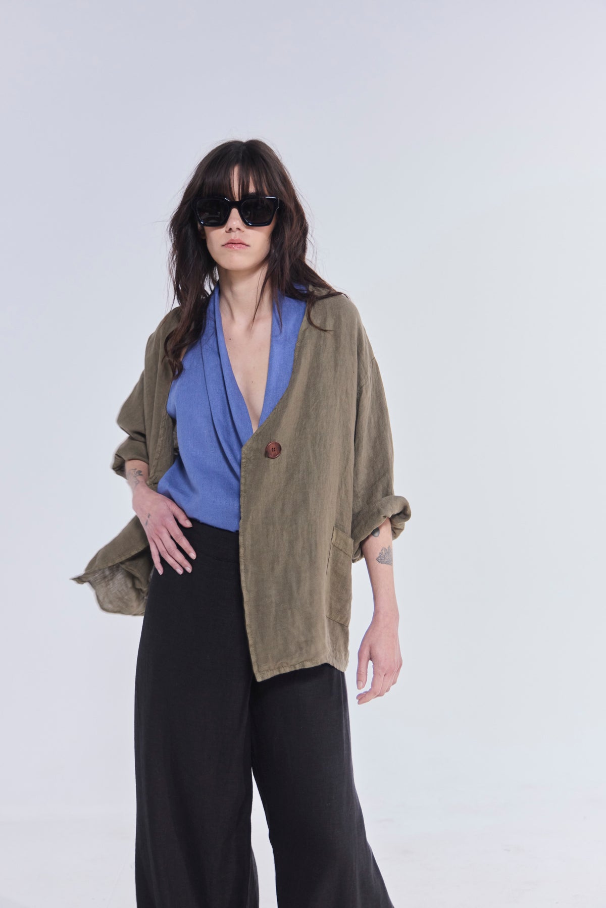 Sobrecamisa Ondulé 100% Lino Verde Musgo
