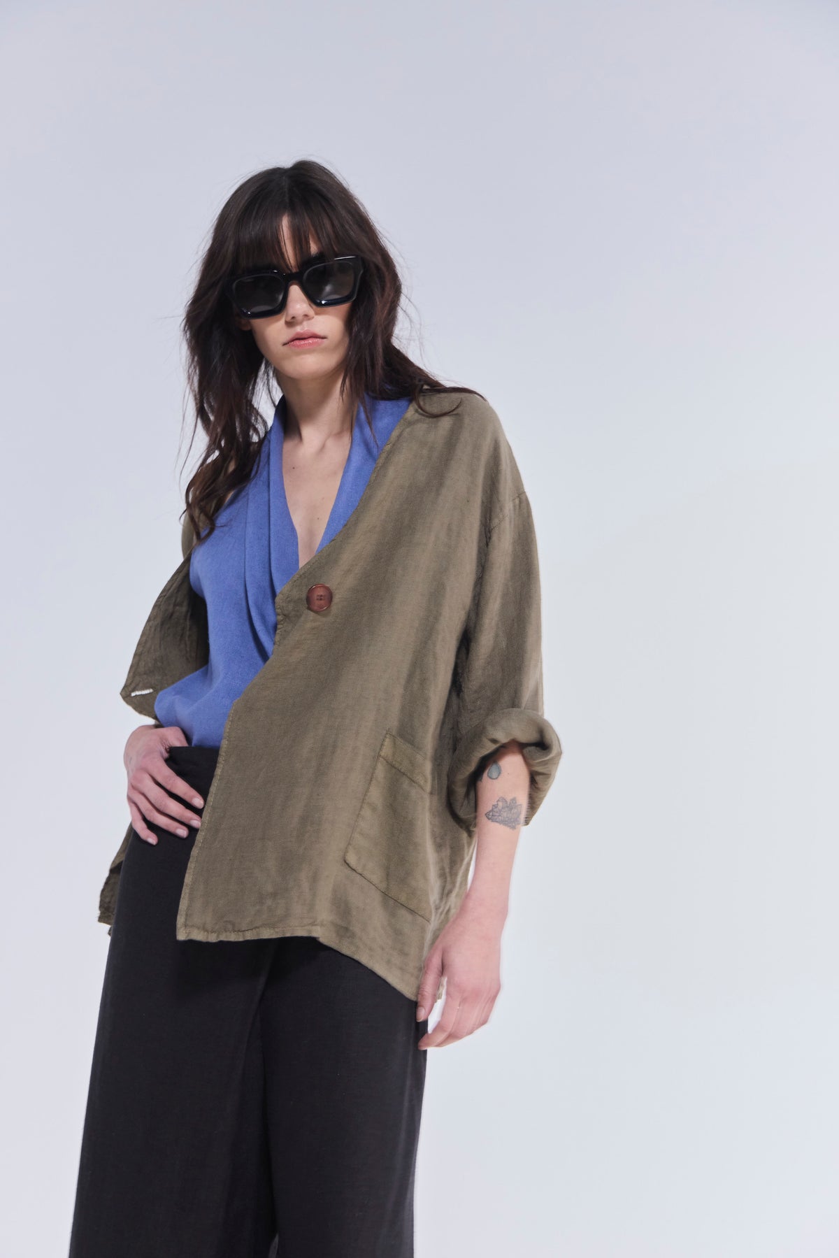 Sobrecamisa Ondulé 100% Lino Verde Musgo