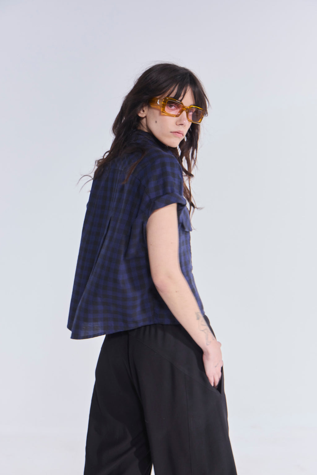 Blusa Sel Bla 100% Algodón Escocés Azul