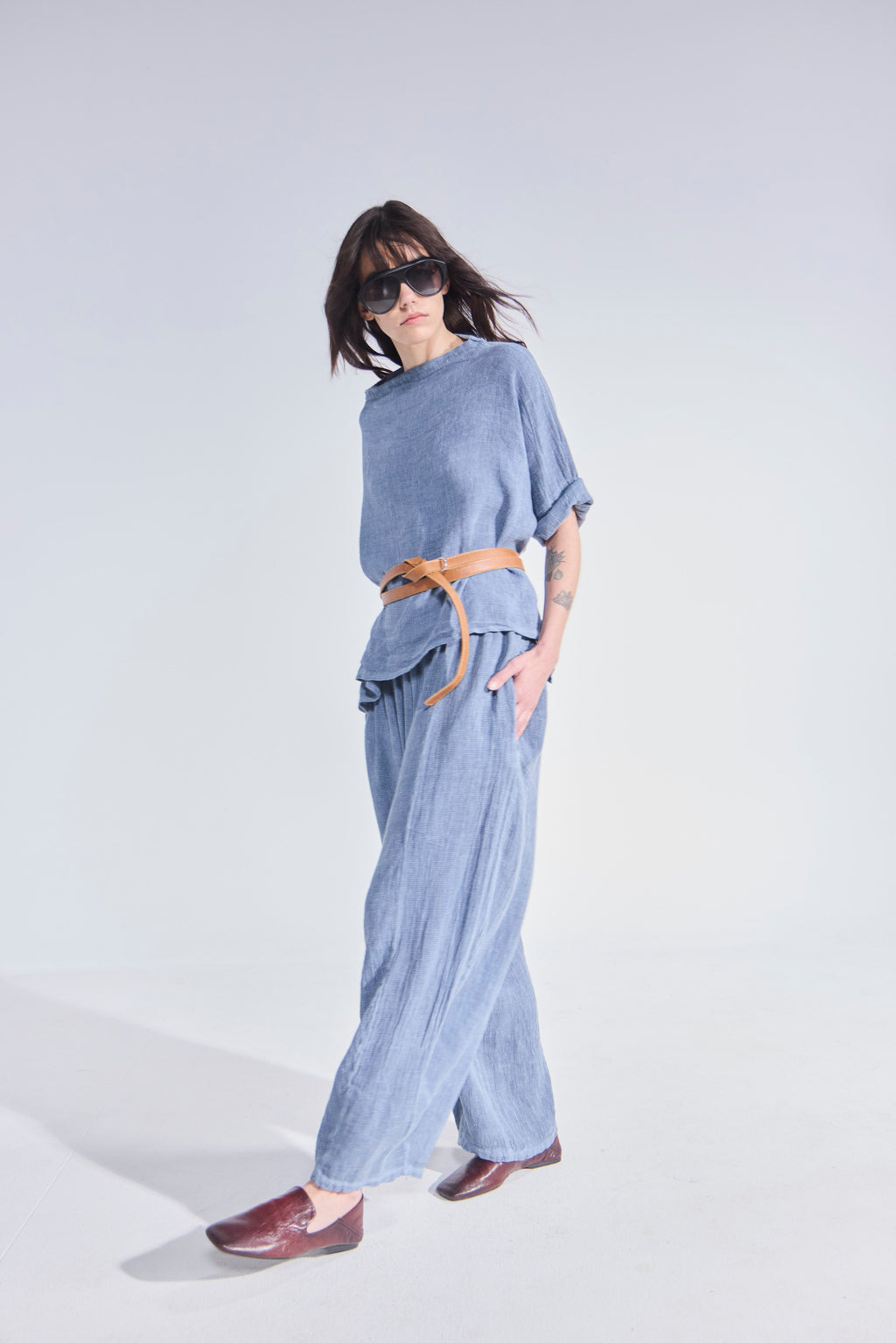 Pantalón Tendu Lino Azul Piedra
