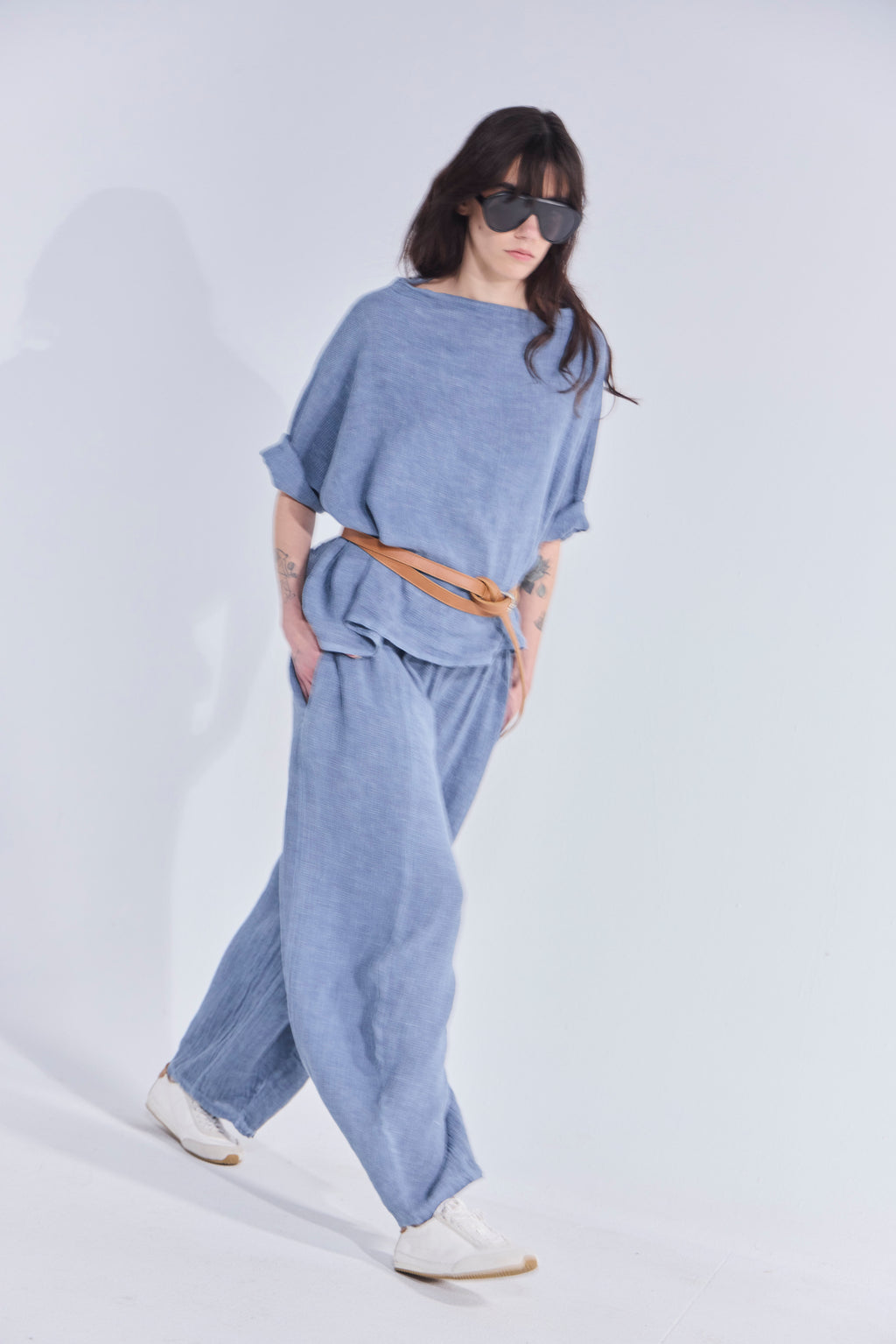 Pantalón Tendu Lino Azul Piedra