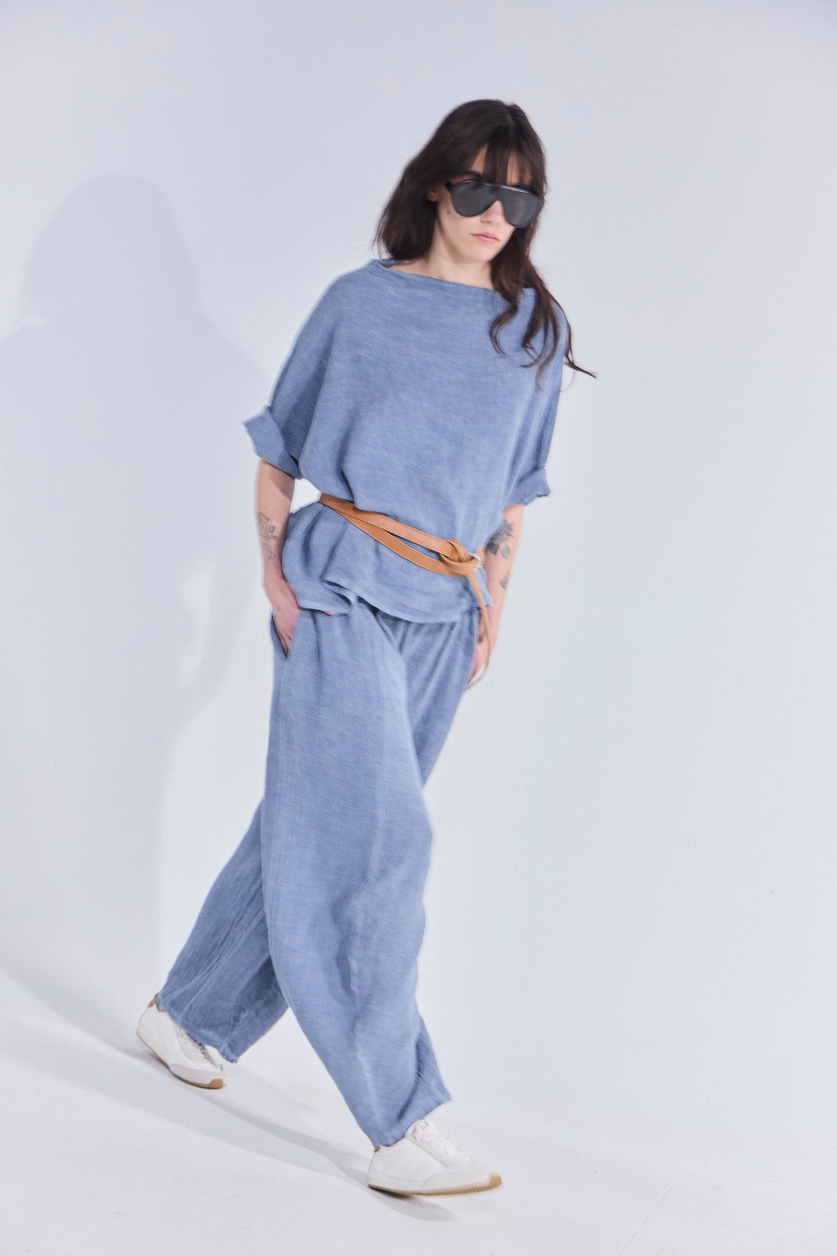 Pantalón Tendu Lino Azul Piedra