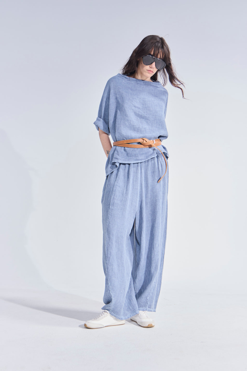 Pantalón Tendu Lino Azul Piedra