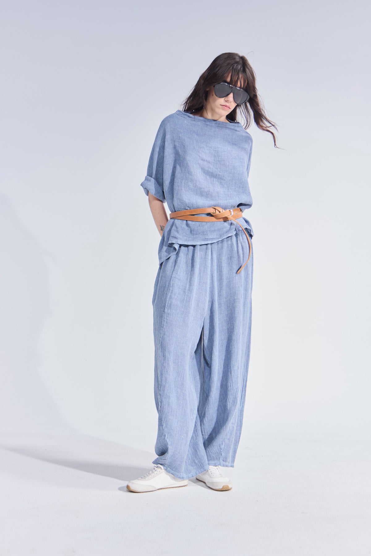 Pantalón Tendu Lino Azul Piedra