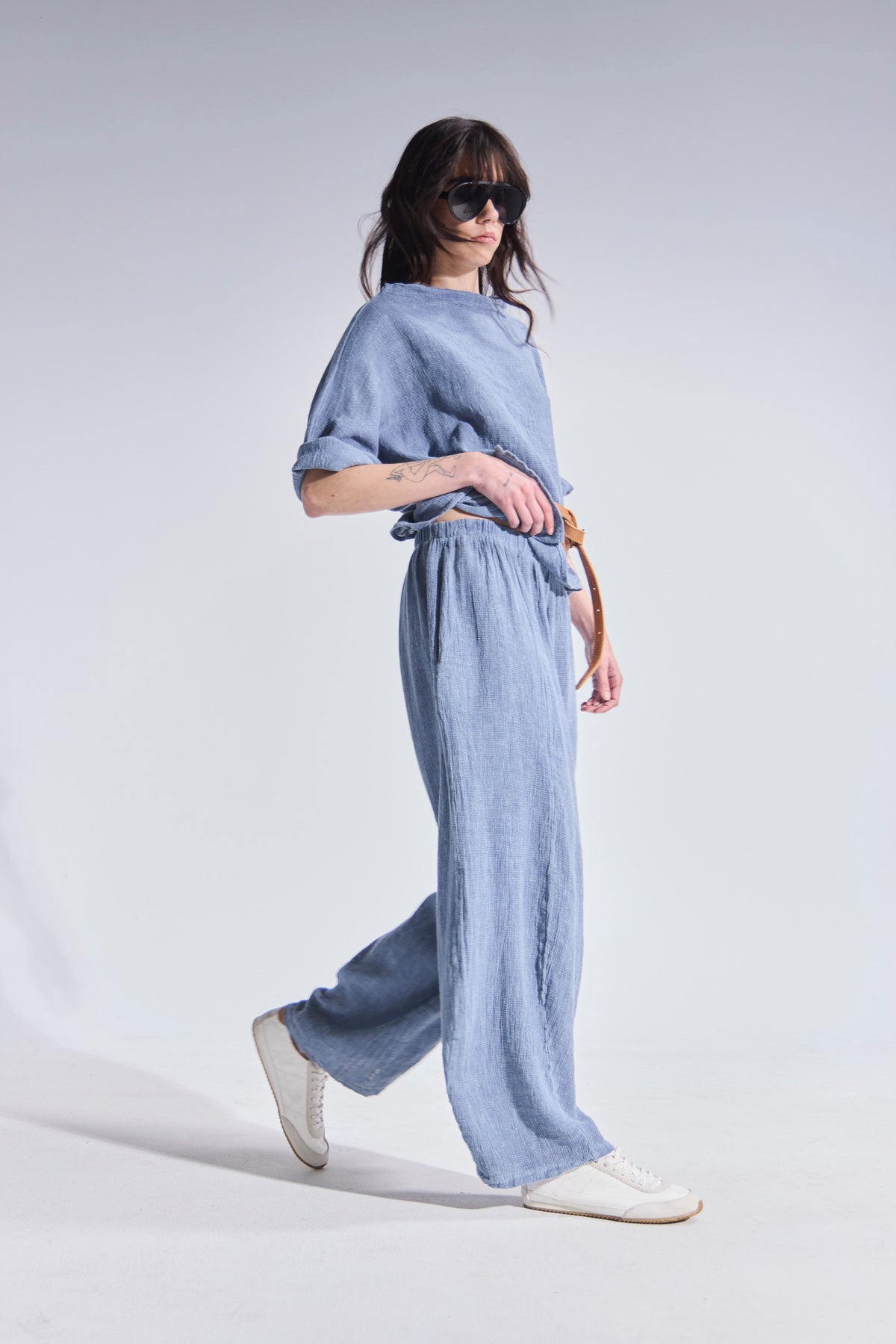 Pantalón Tendu Lino Azul Piedra