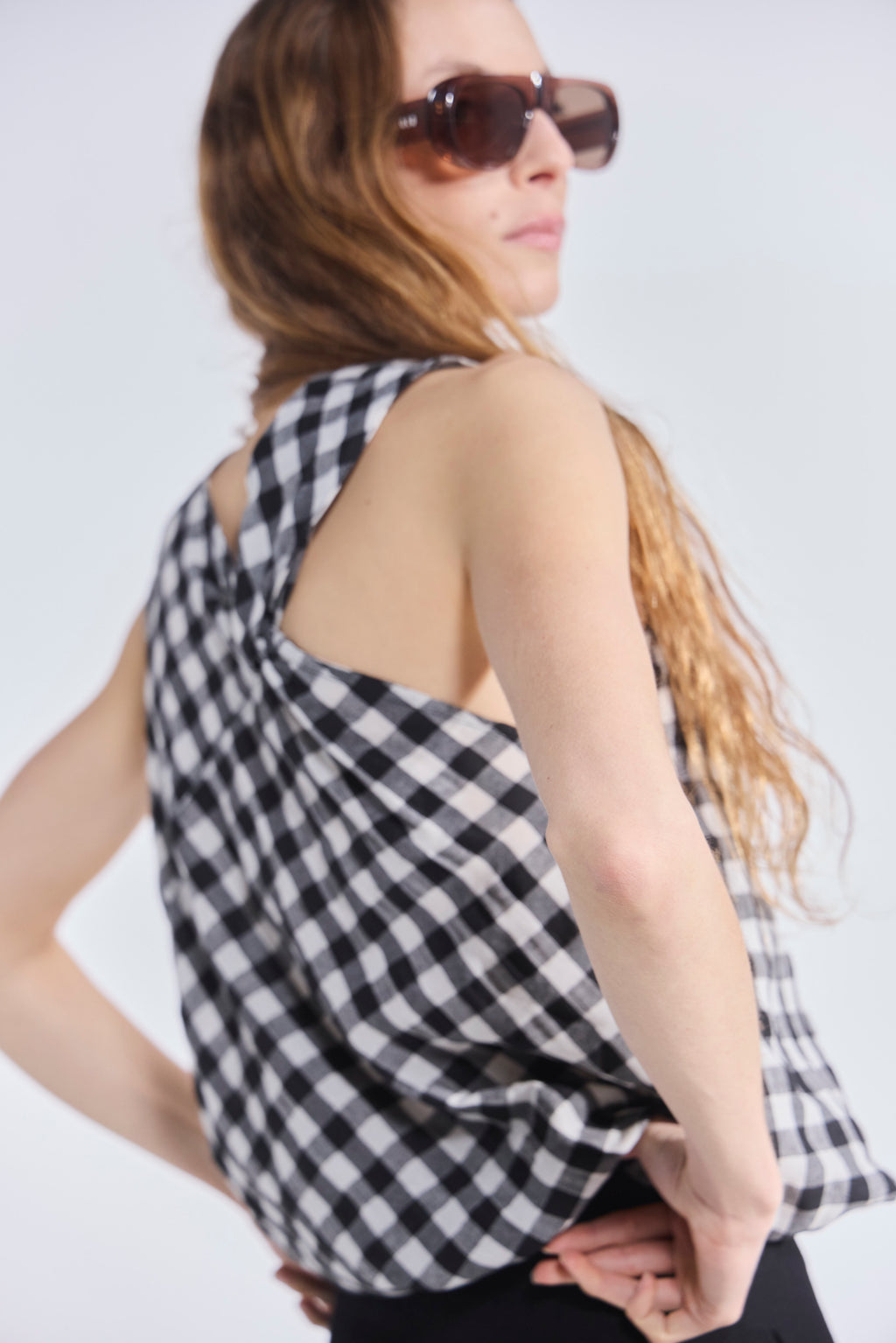 Top Attache Escocés Blanco Negro