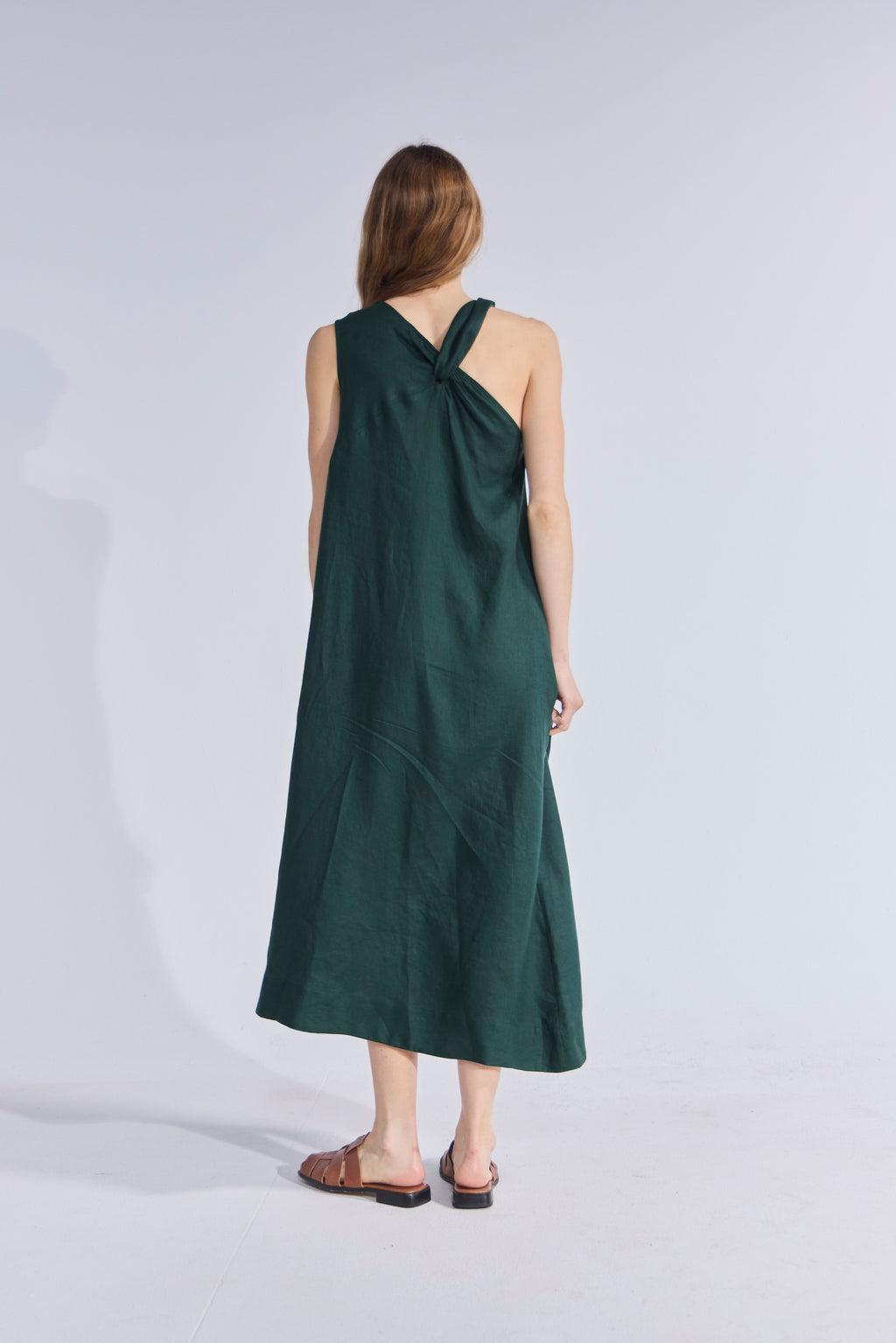 Vestido Croise 100% Lino Verde Bosque