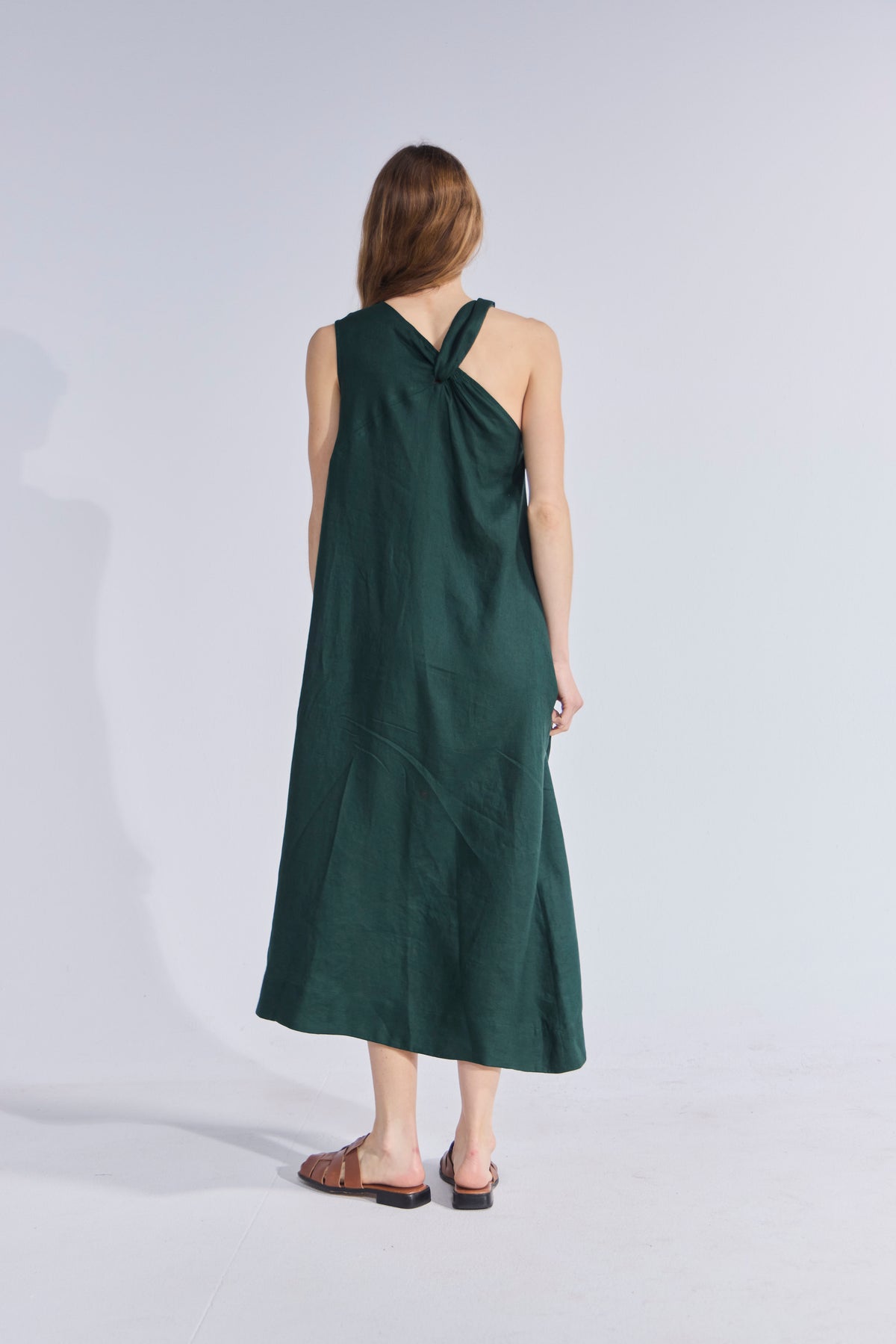Vestido Croise 100% Lino Verde Bosque