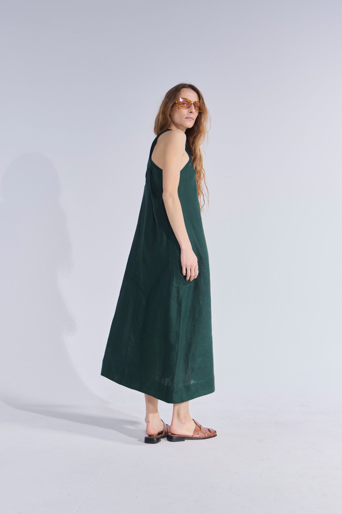Vestido Croise 100% Lino Verde Bosque