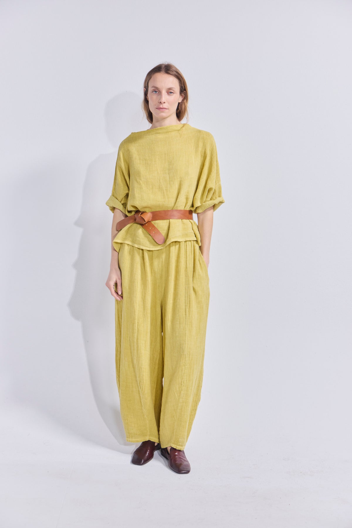 Pantalón Tendu Lino Amarillo