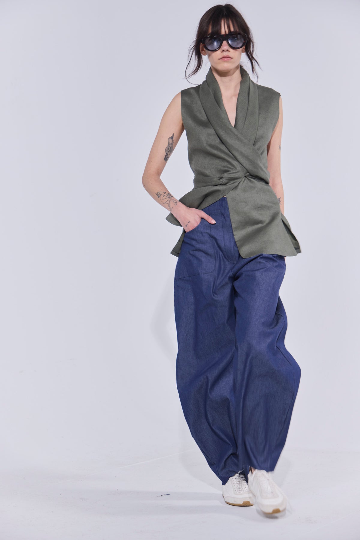 Blazer Sin Mangas Foulard 100% Lino Verde