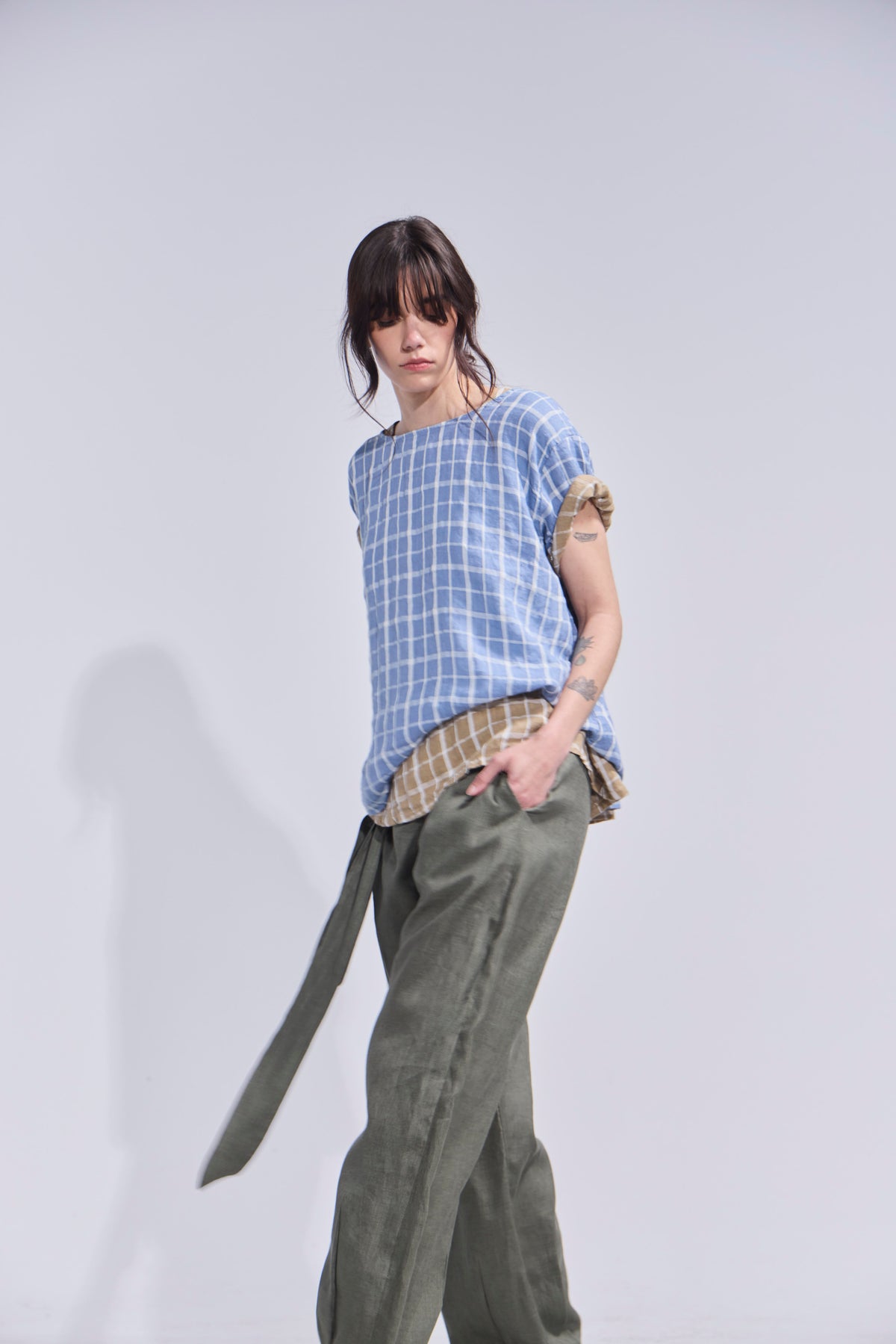 Top Prissé 100% Lino Escocés Azul
