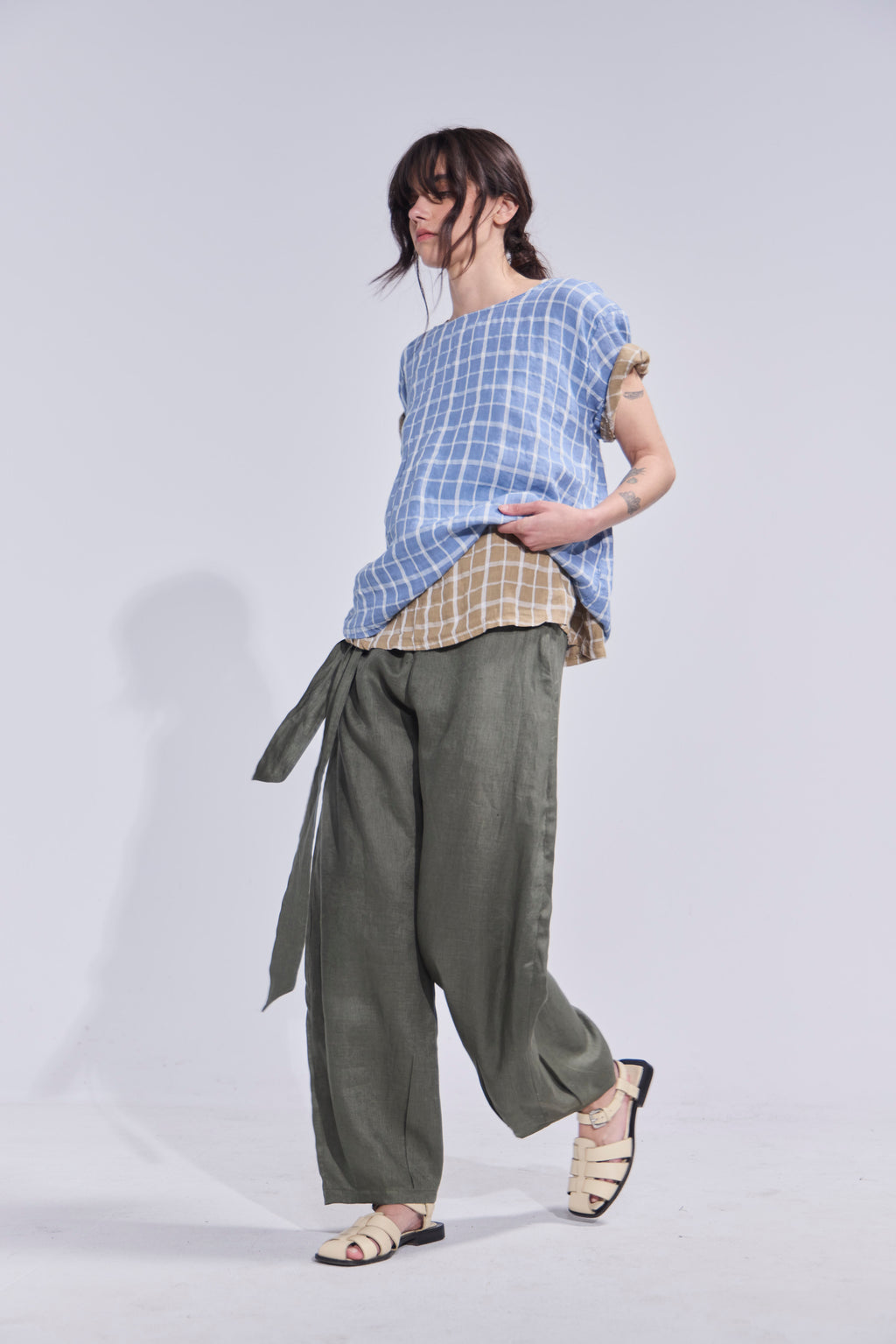 Top Prissé 100% Lino Escocés Azul