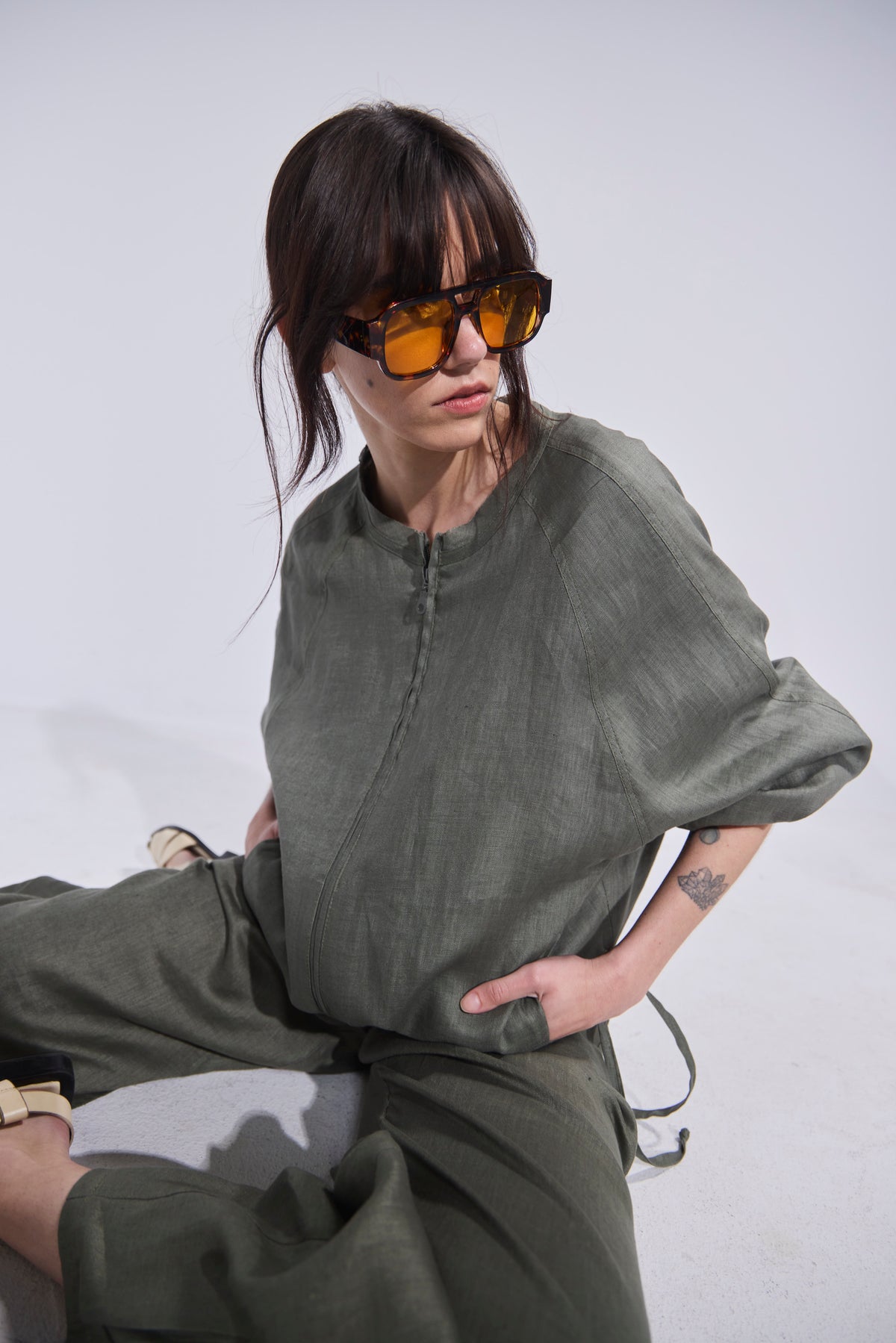 Chaqueta Bomber Embruas 100% Lino Verde