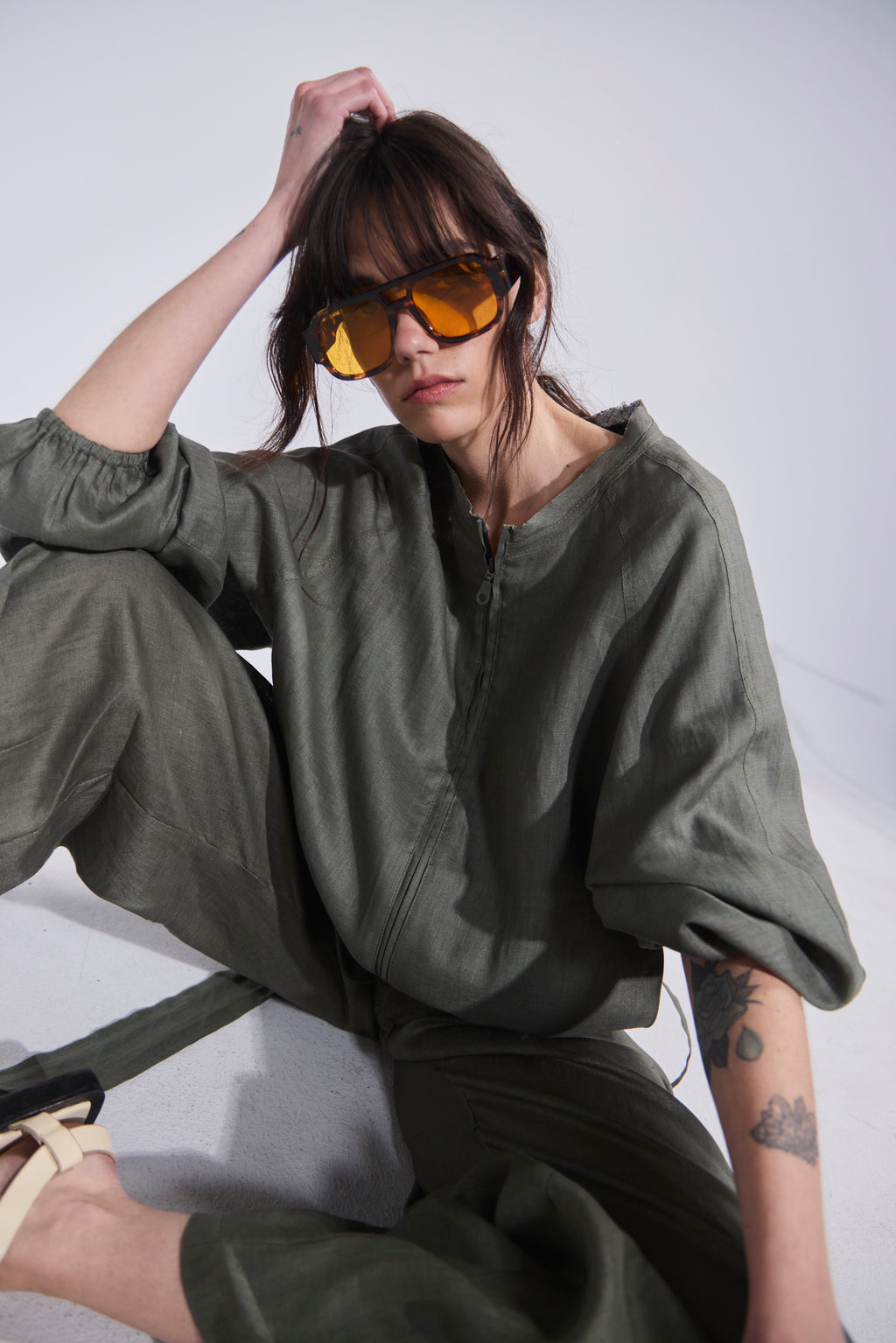 Chaqueta Bomber Embruas 100% Lino Verde