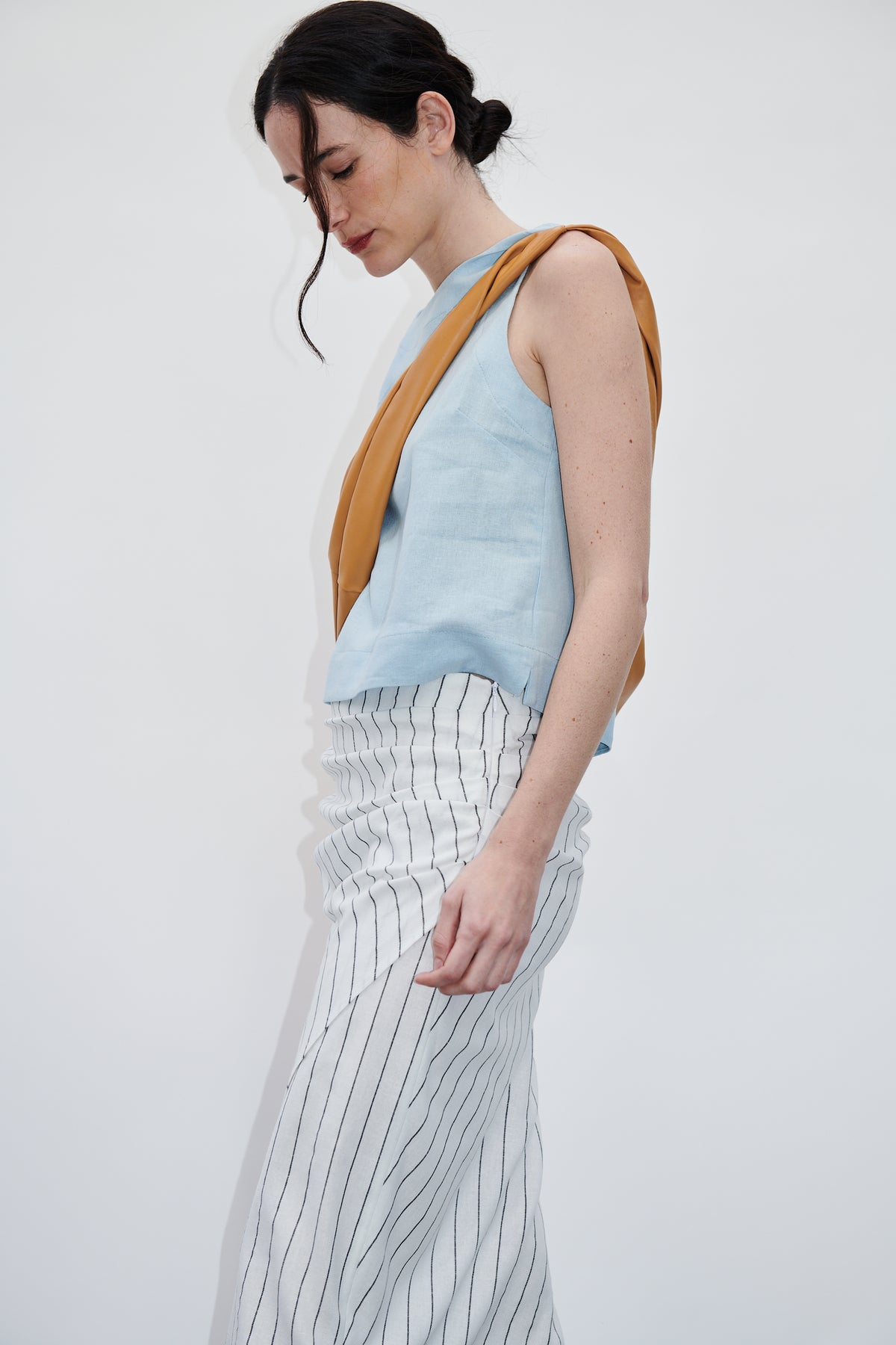 Falda Barut Lino Listado Blanco