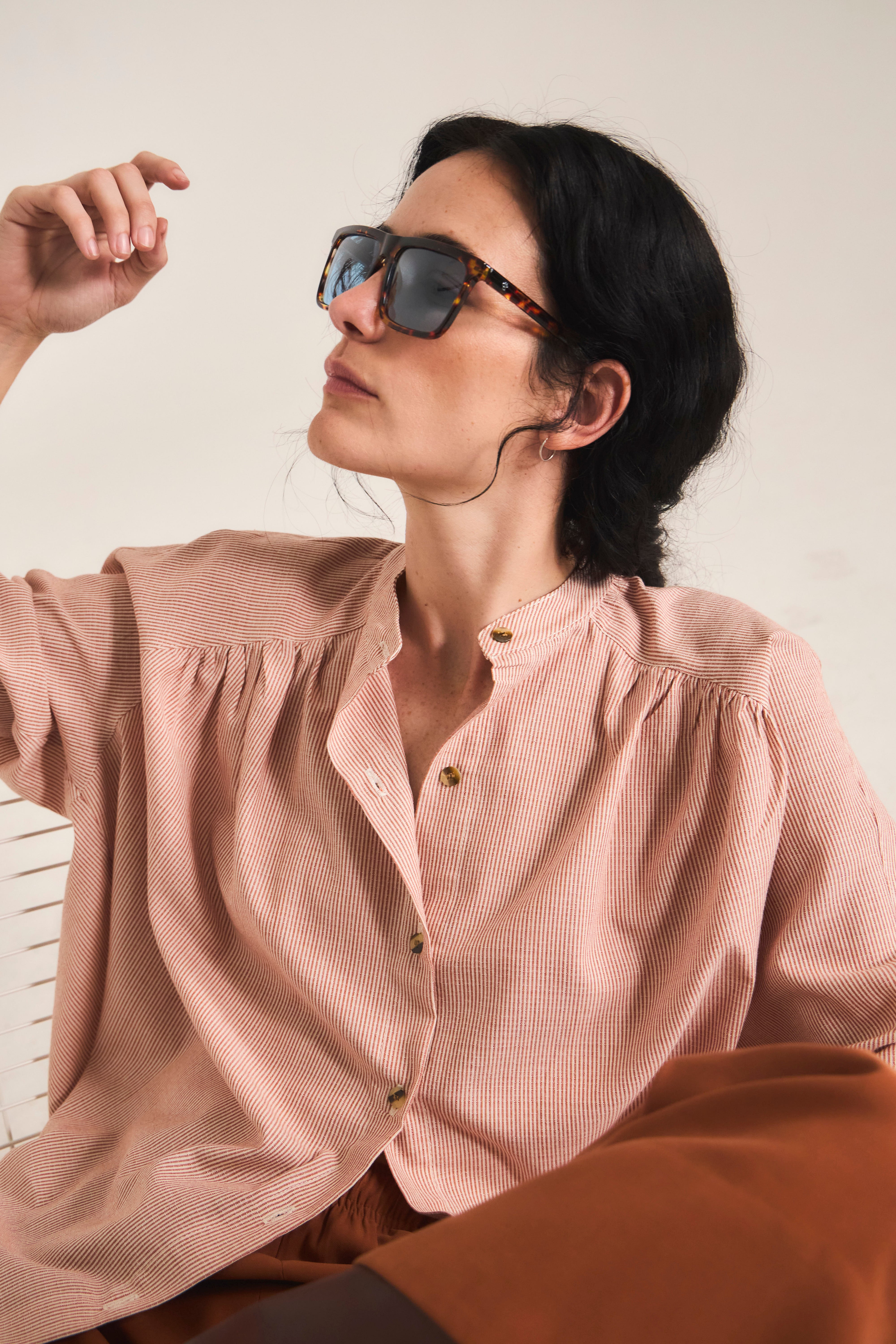 Tresor Striped Orange 100% Cotton Blouse