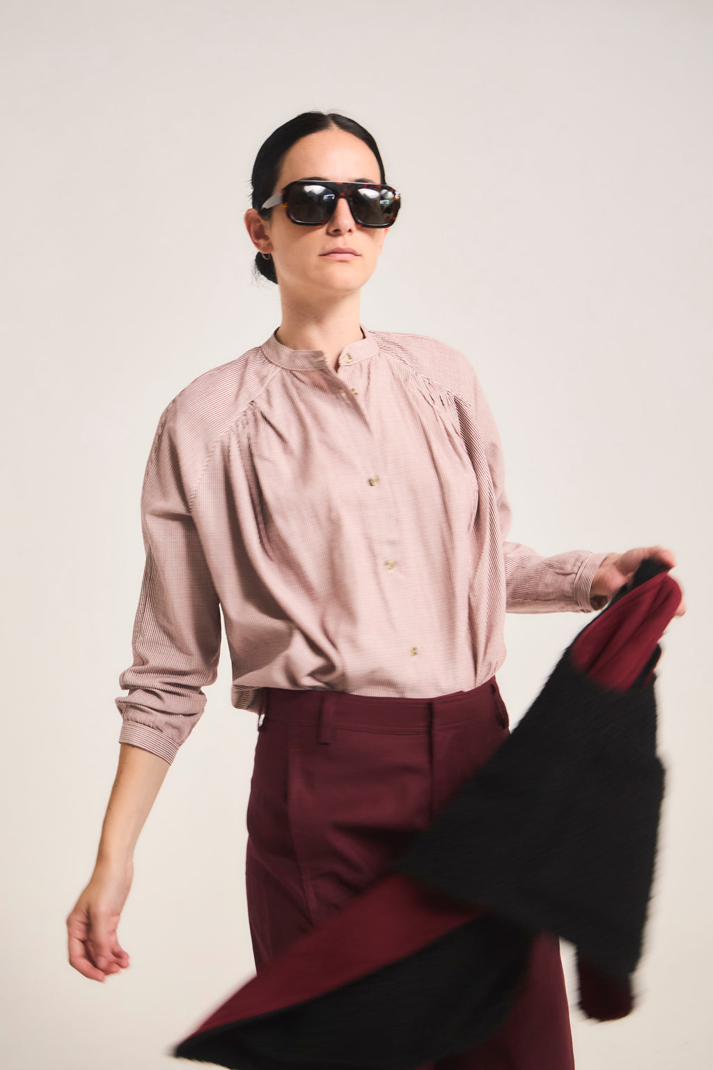 Blusa Tresor 100% Algodón Listada Burdeo