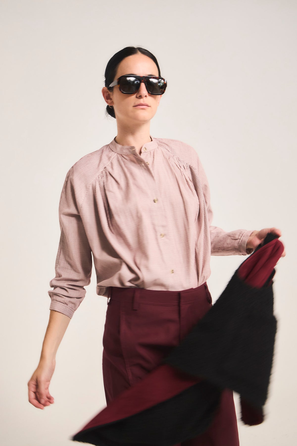 Blusa Tresor 100% Algodón Listada Burdeo