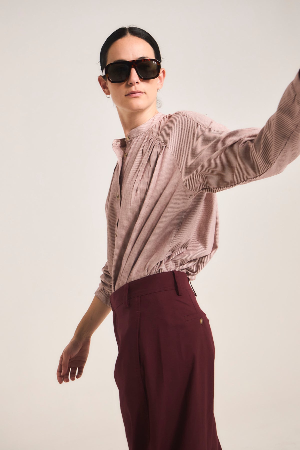 Blusa Tresor 100% Algodón Listada Burdeo
