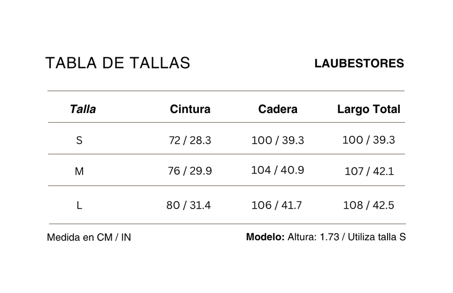 Tabla de tallas Pantalón Le Port 100%Algodón Café