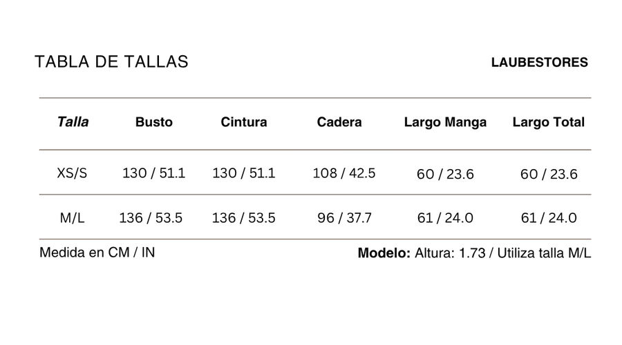 Tabla de tallas Bomber Nacre 100% Lino Camel