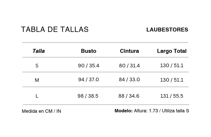 Tabla de tallas Vestido Orleans Denim Azul