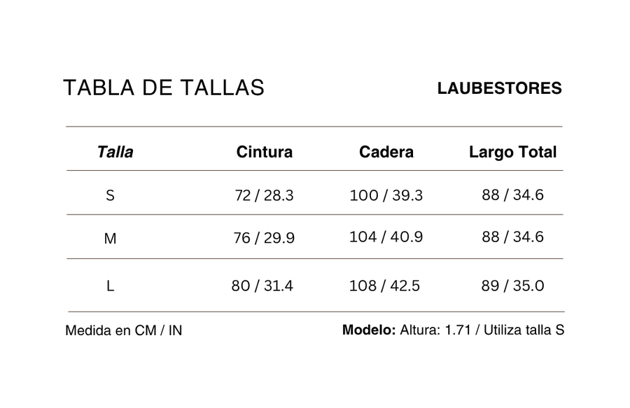 Tabla de tallas Falda Pantalón Riviera Gabardina Verde